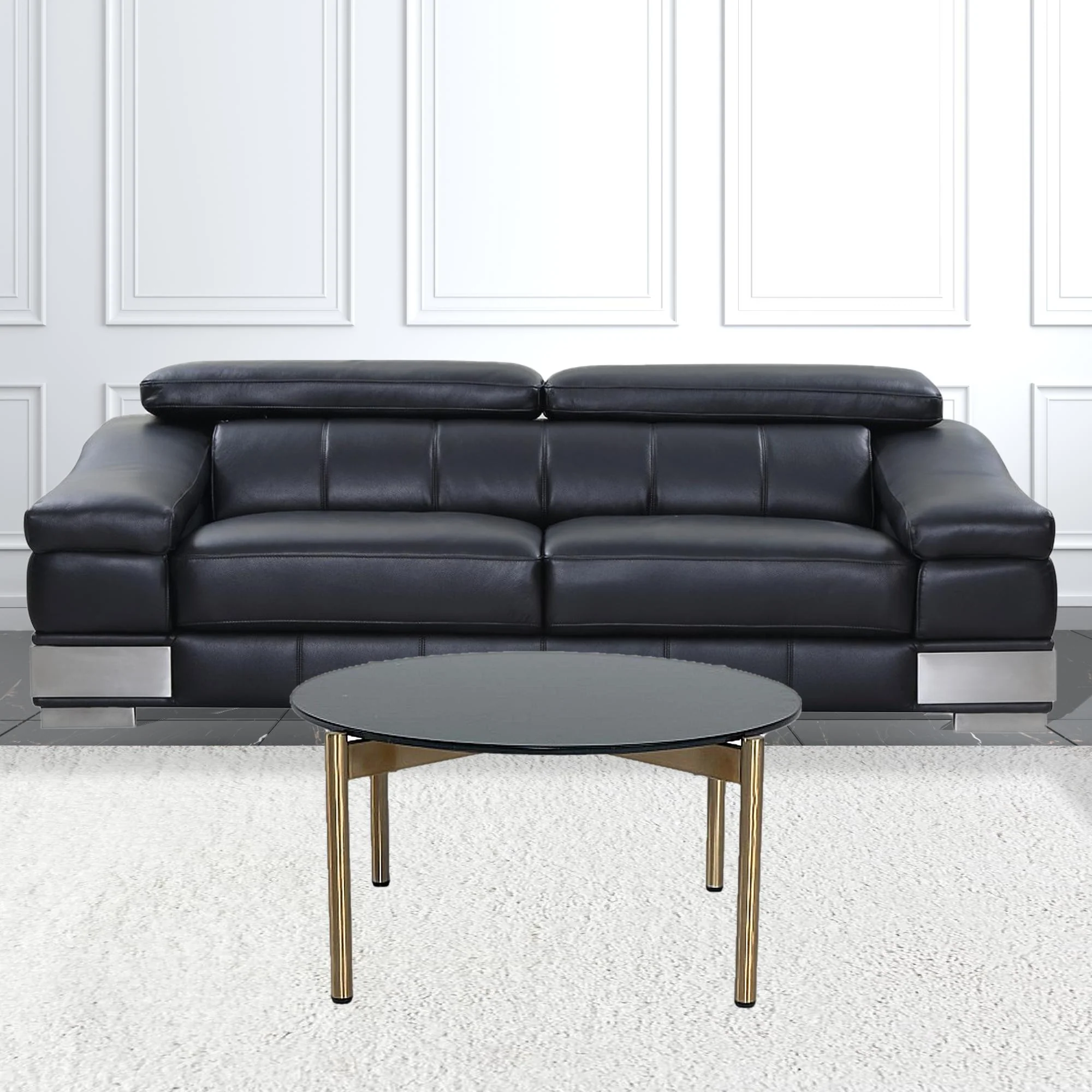 36" Gold And Black Marble Stone Round Coffee Table By Homeroots - Image 3