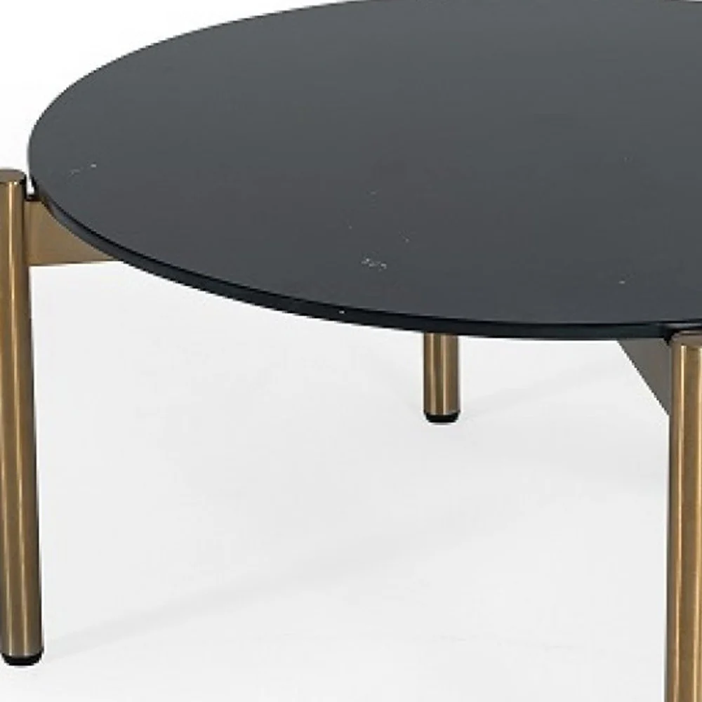 36" Gold And Black Marble Stone Round Coffee Table By Homeroots - Image 4