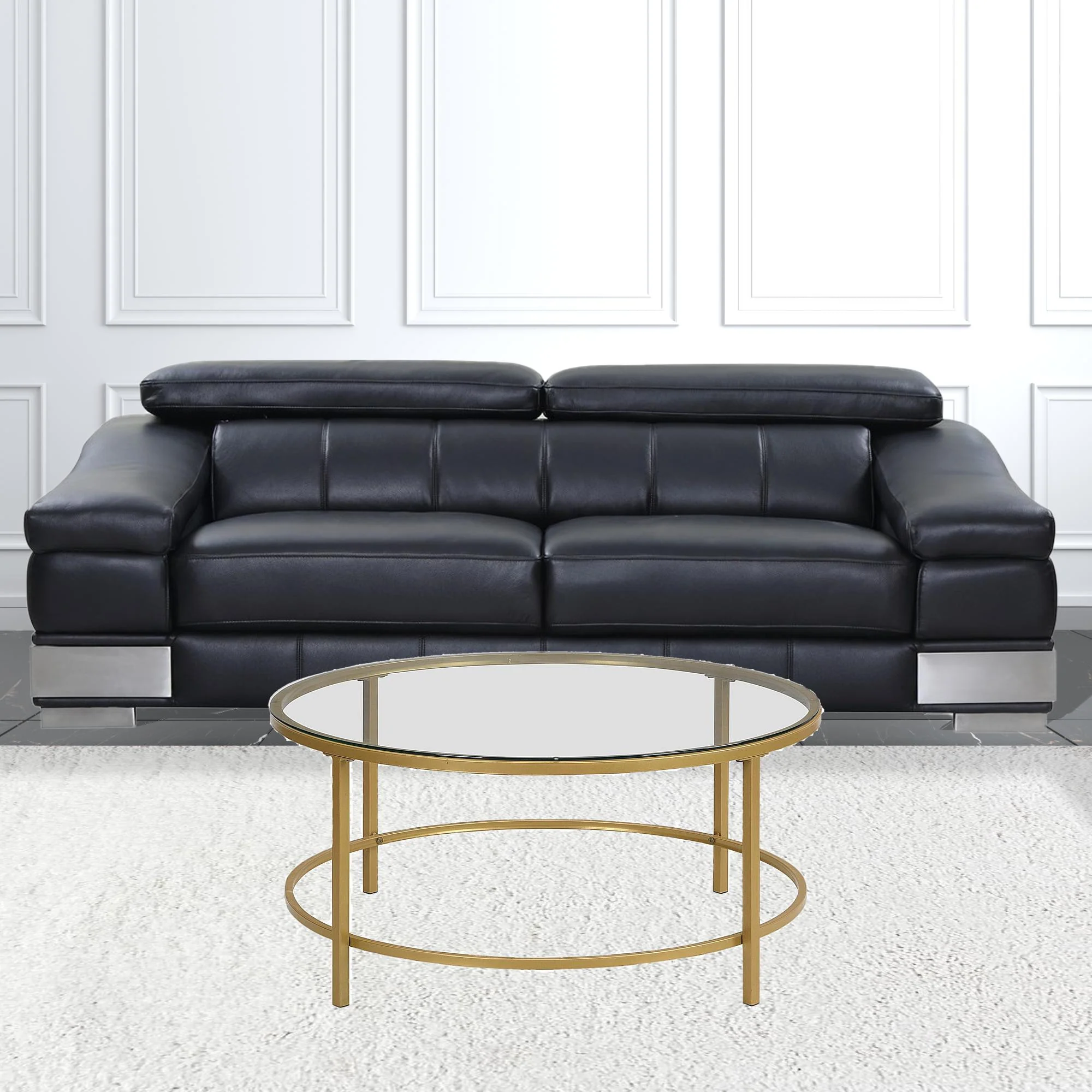 36" Gold And Clear Glass Round Coffee Table By Homeroots - Image 2