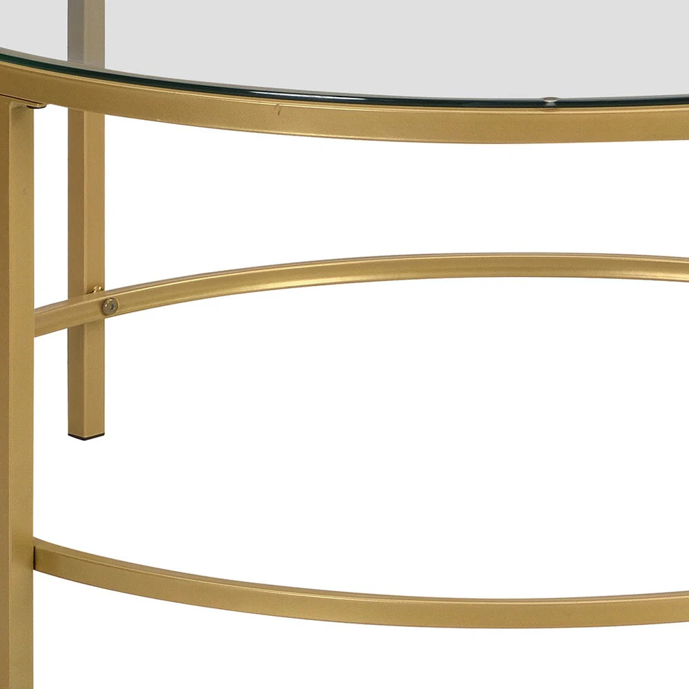 36" Gold And Clear Glass Round Coffee Table By Homeroots - Image 3