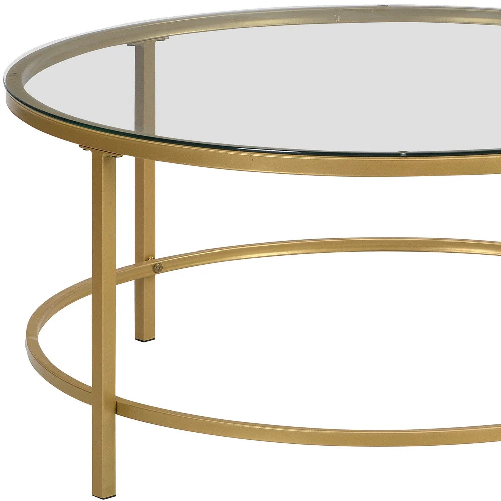 36" Gold And Clear Glass Round Coffee Table By Homeroots - Image 4