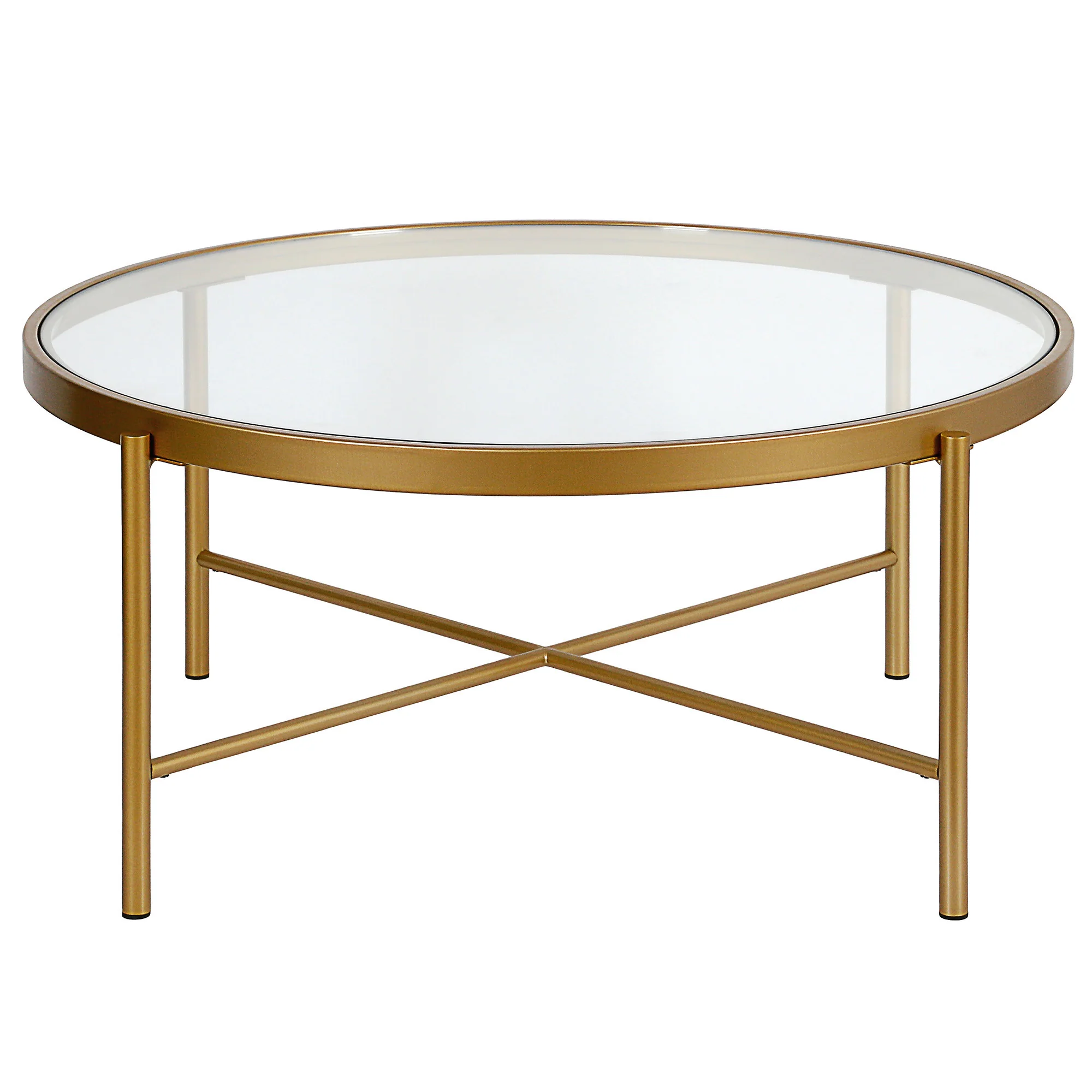 36" Gold and Glass Round Coffee Table By Homeroots - Image 2