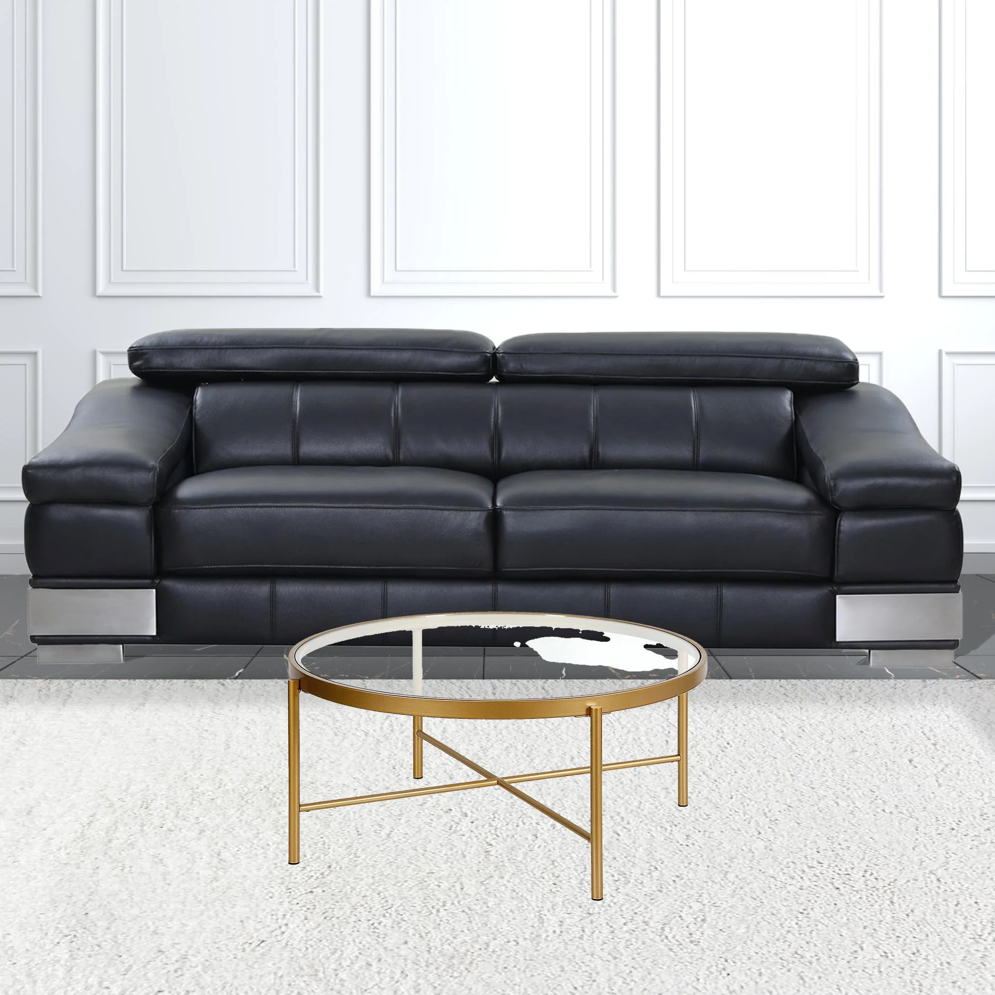 36" Gold and Glass Round Coffee Table By Homeroots - Image 3