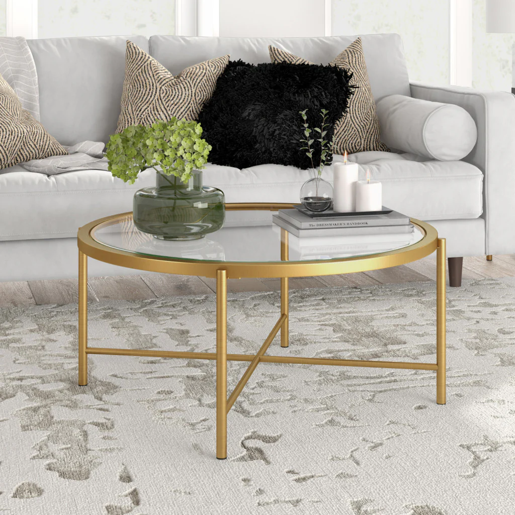36" Gold and Glass Round Coffee Table By Homeroots - Image 4