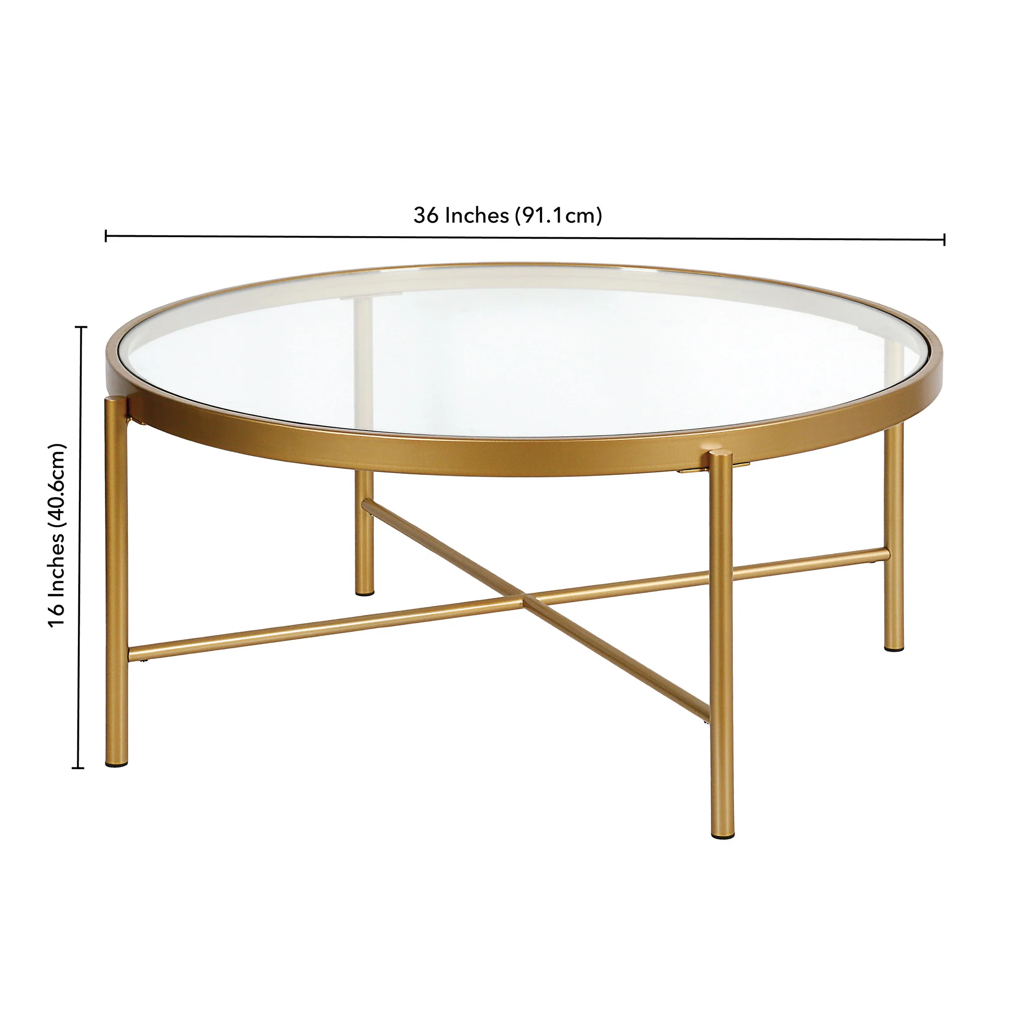 36" Gold and Glass Round Coffee Table By Homeroots - Image 6