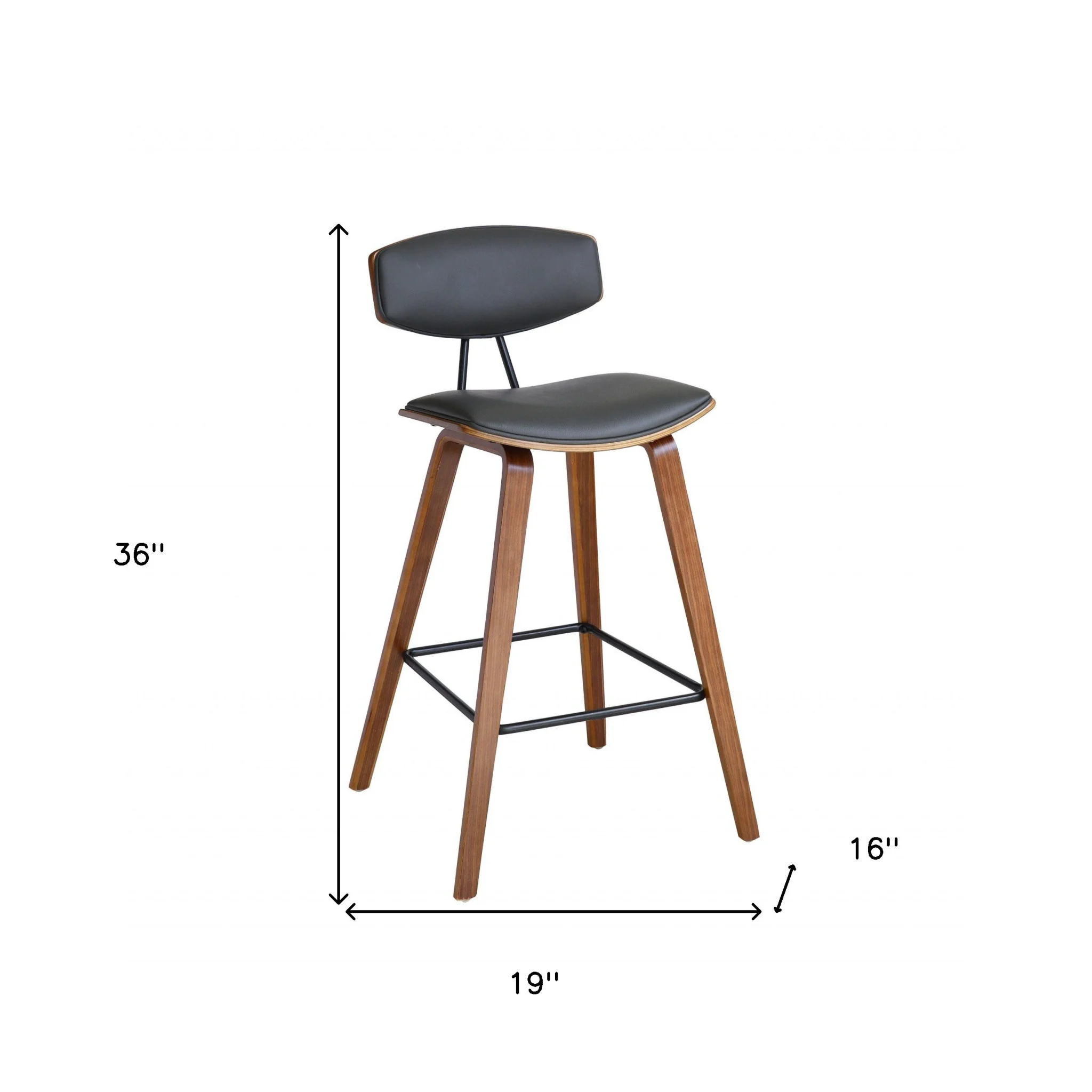 36" Gray And Brown Iron Low Back Counter Height Bar Chair With Footrest By Homeroots - Image 7