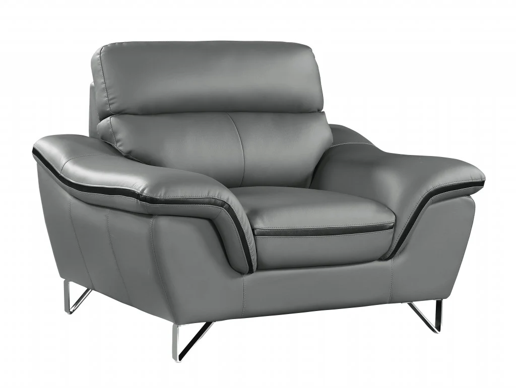 36" Gray Contemporary Leather Chair By Homeroots - Image 2