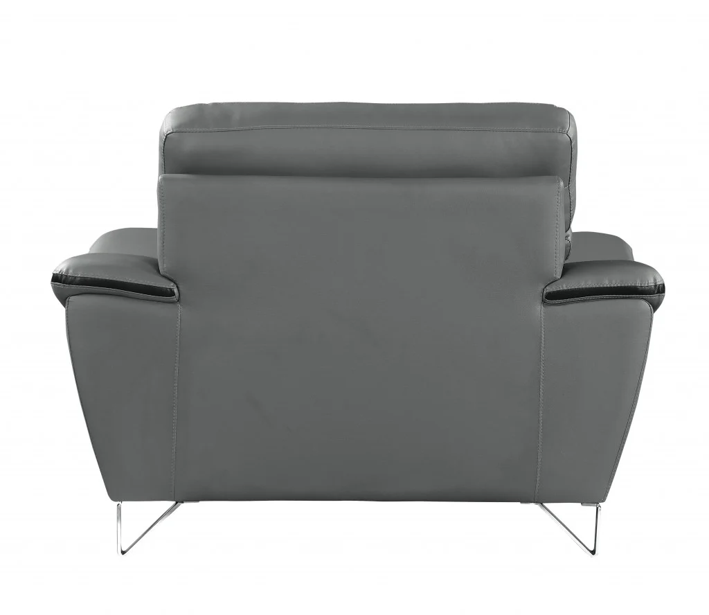 36" Gray Contemporary Leather Chair By Homeroots - Image 3