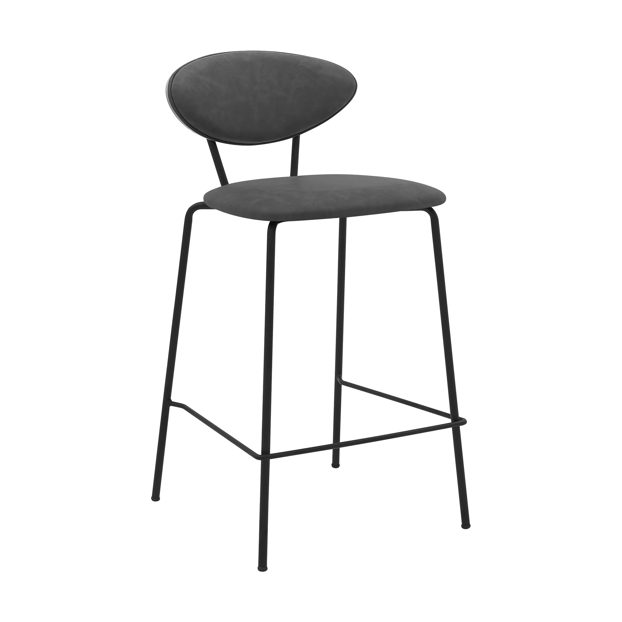 36" Gray Faux Leather And Iron Low Back Counter Height Bar Chair By Homeroots - Image 2