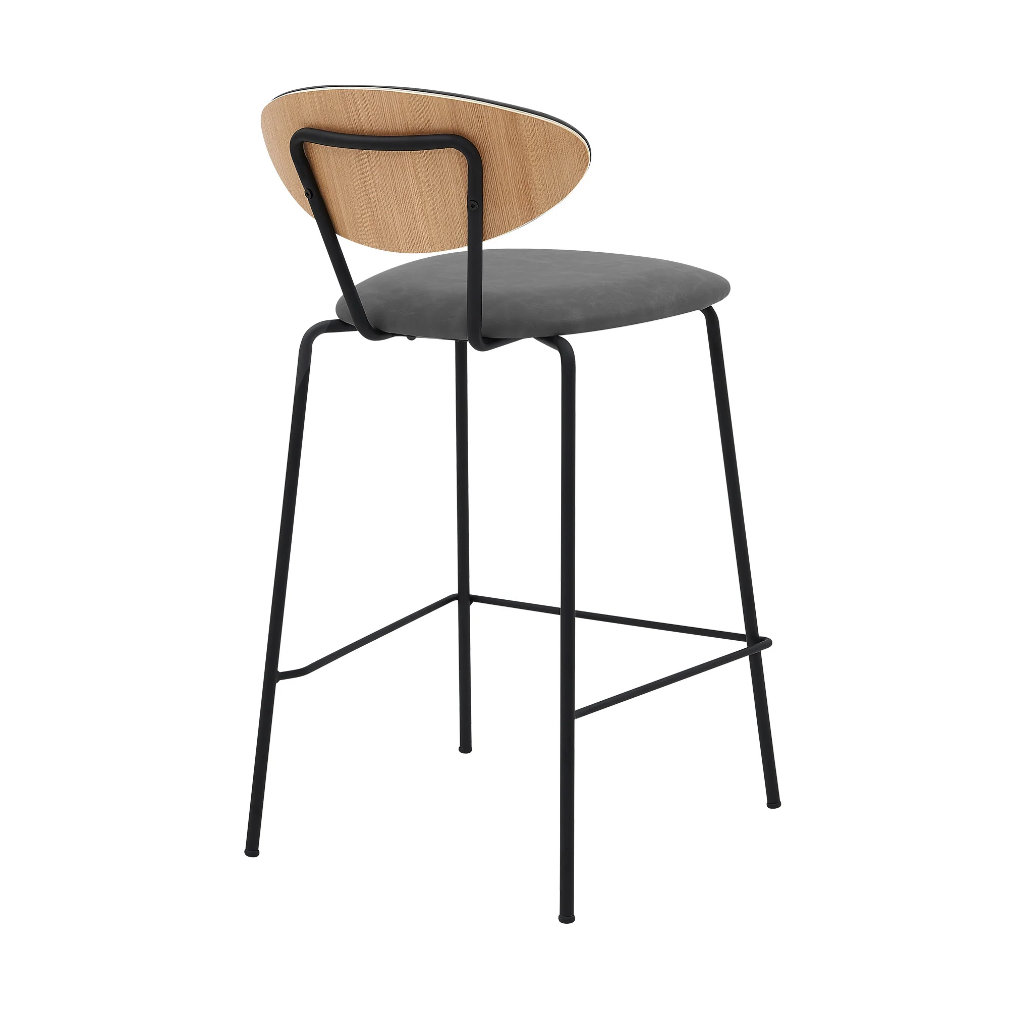 36" Gray Faux Leather And Iron Low Back Counter Height Bar Chair By Homeroots - Image 4