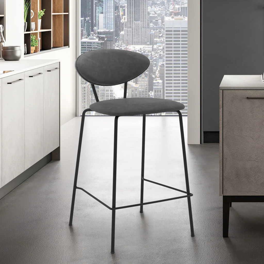 36" Gray Faux Leather And Iron Low Back Counter Height Bar Chair By Homeroots - Image 8