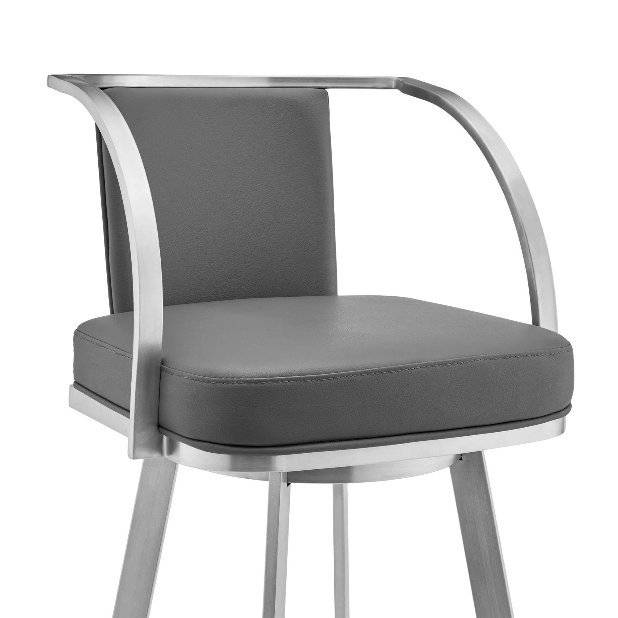 36" Gray Faux Leather And Iron Swivel Counter Height Bar Chair By Homeroots - Image 5