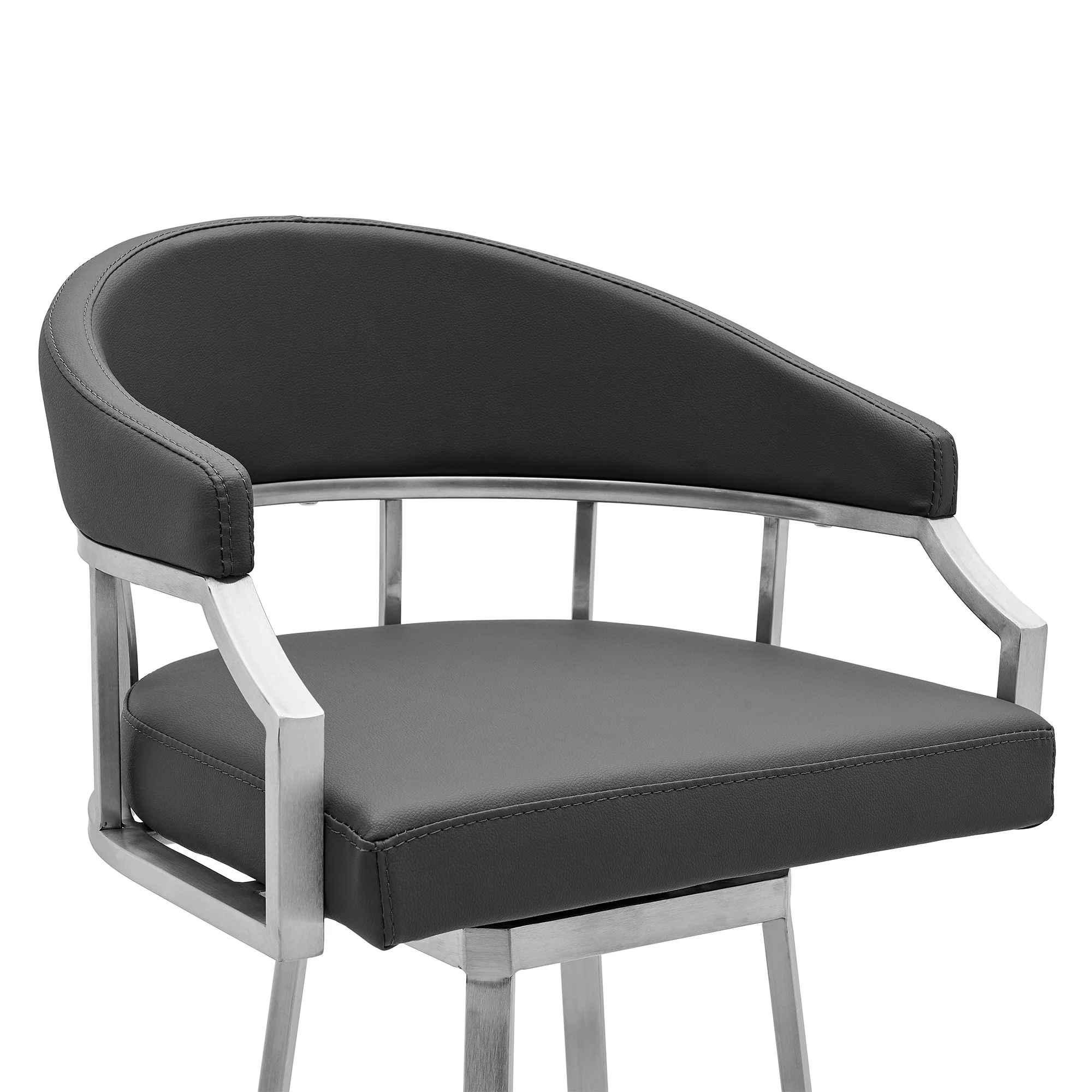36" Gray Faux Leather And Iron Swivel Low Back Counter Height Bar Chair By Homeroots - Image 5