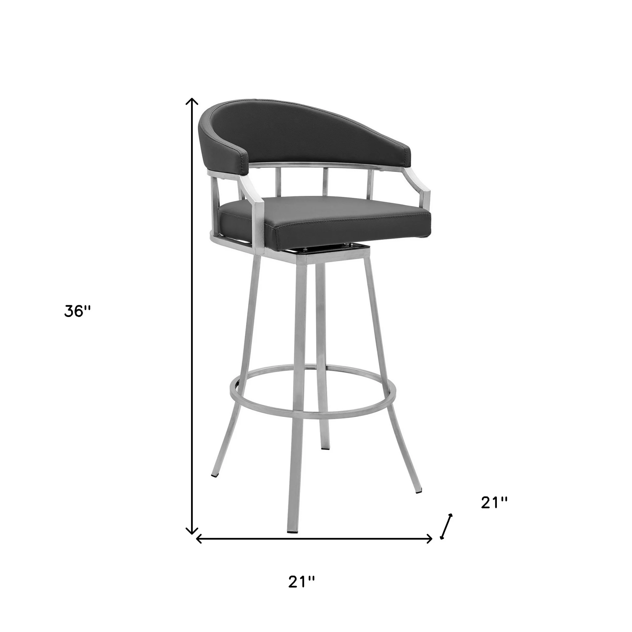 36" Gray Faux Leather And Iron Swivel Low Back Counter Height Bar Chair By Homeroots - Image 9