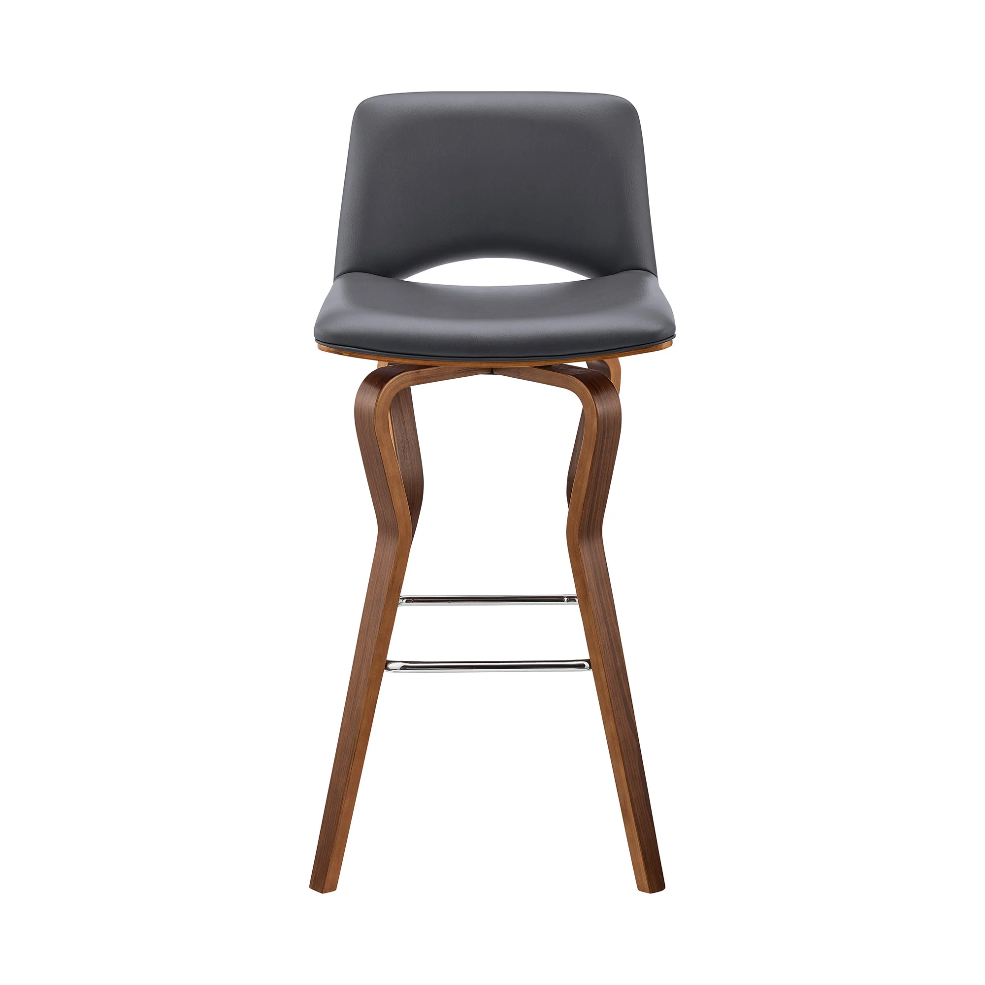 36" Gray Faux Leather And Manufactured Wood Swivel Low Back Counter Height Bar Chair By Homeroots - Image 3