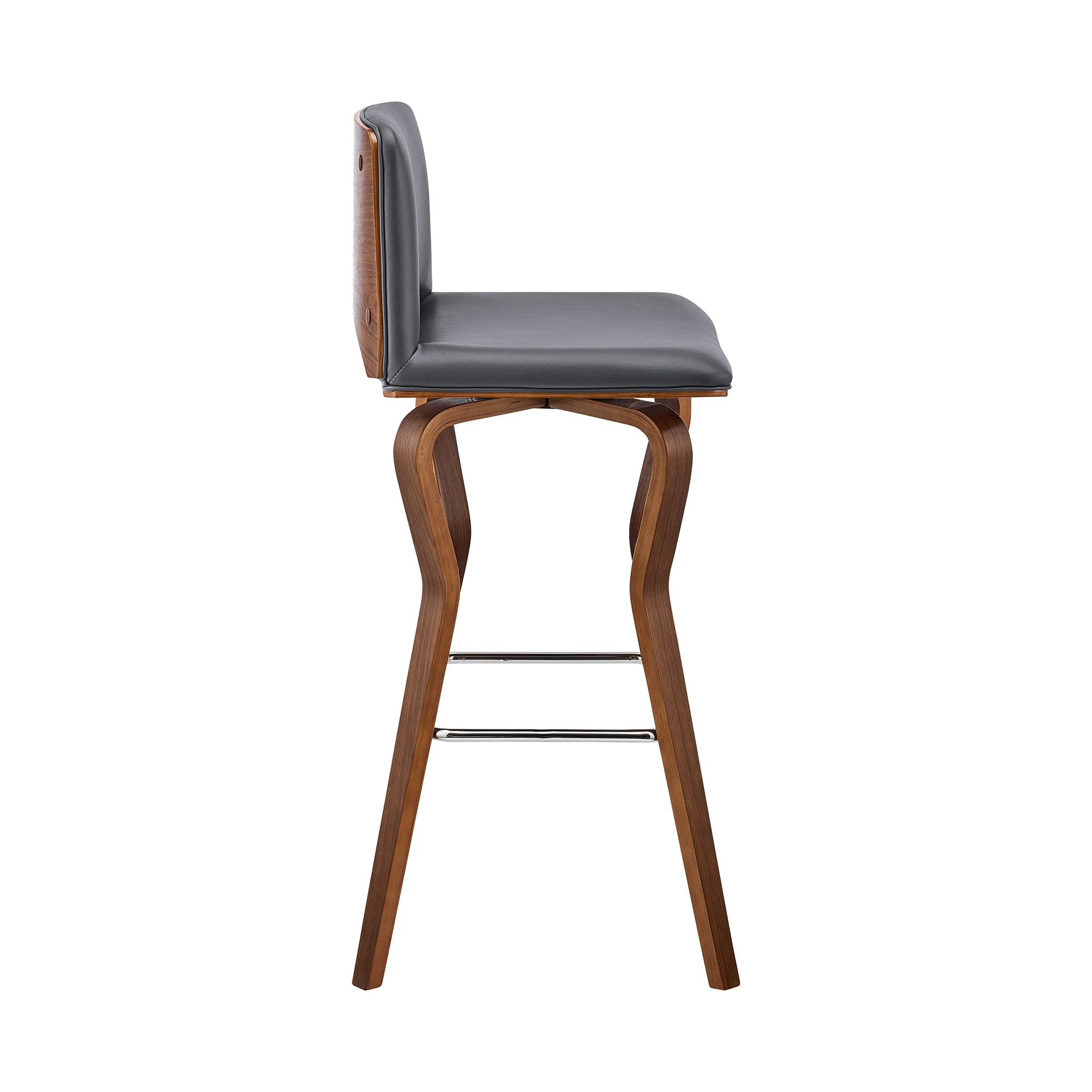 36" Gray Faux Leather And Manufactured Wood Swivel Low Back Counter Height Bar Chair By Homeroots - Image 4