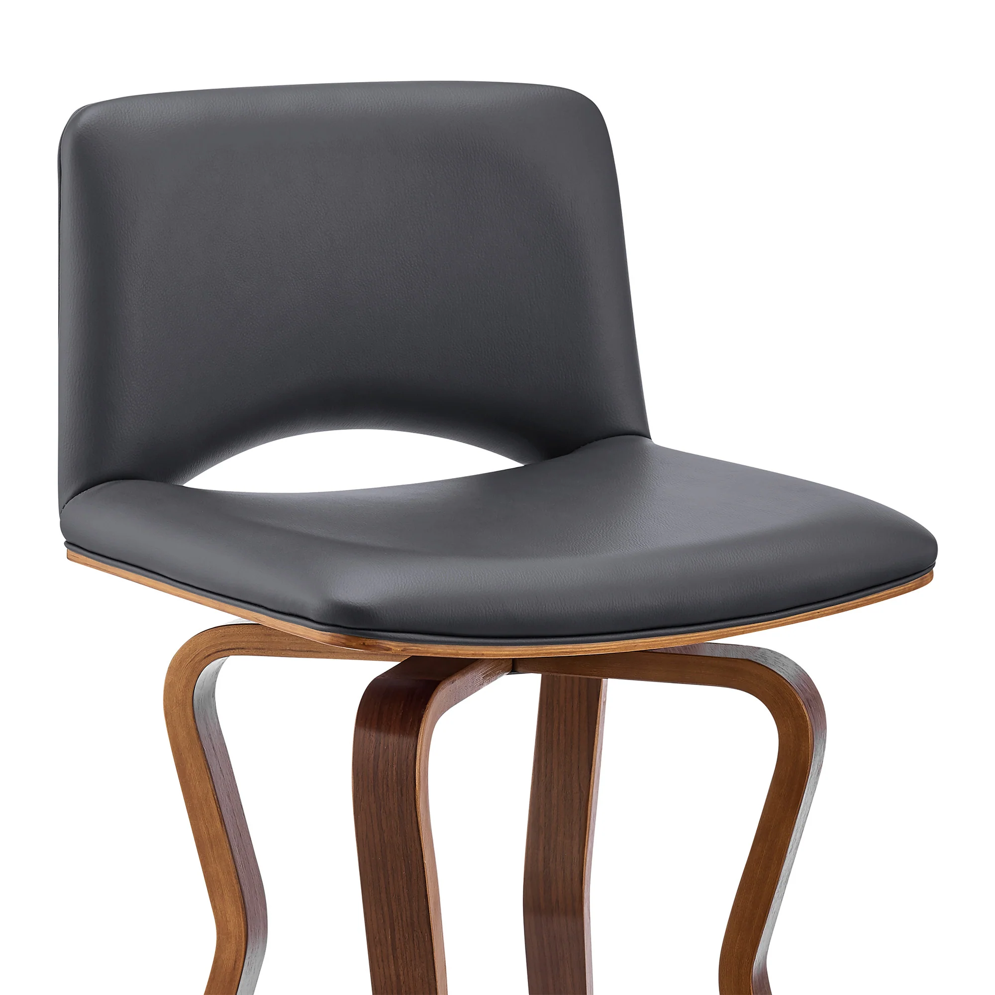 36" Gray Faux Leather And Manufactured Wood Swivel Low Back Counter Height Bar Chair By Homeroots - Image 7