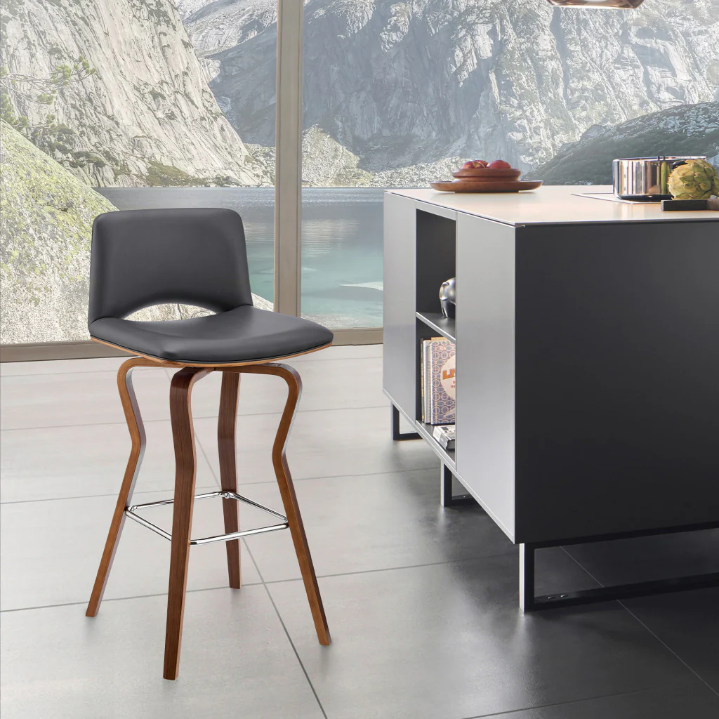 36" Gray Faux Leather And Manufactured Wood Swivel Low Back Counter Height Bar Chair By Homeroots - Image 9