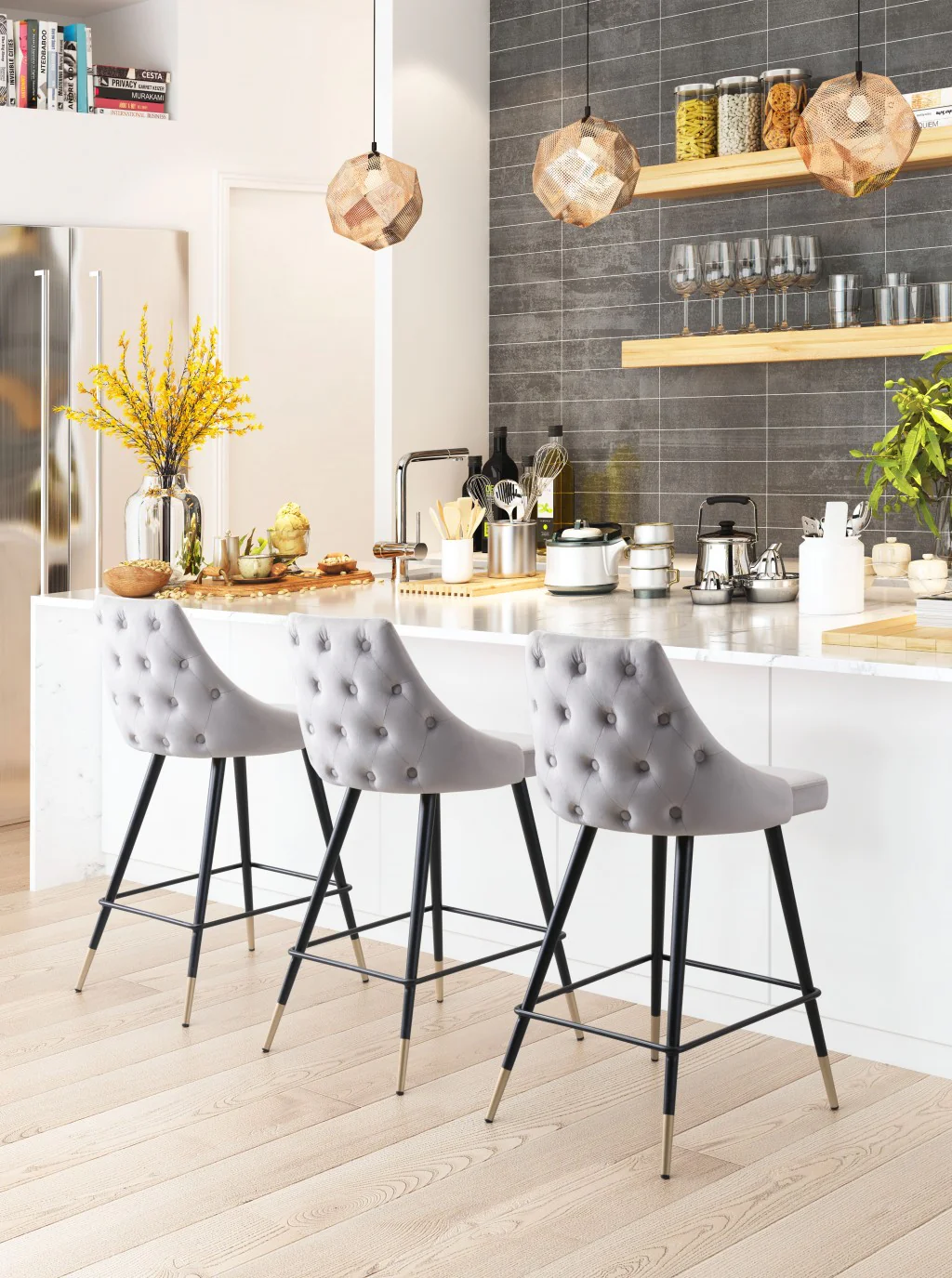 36" Gray Steel Low Back Chair With Footrest By Homeroots - Image 6