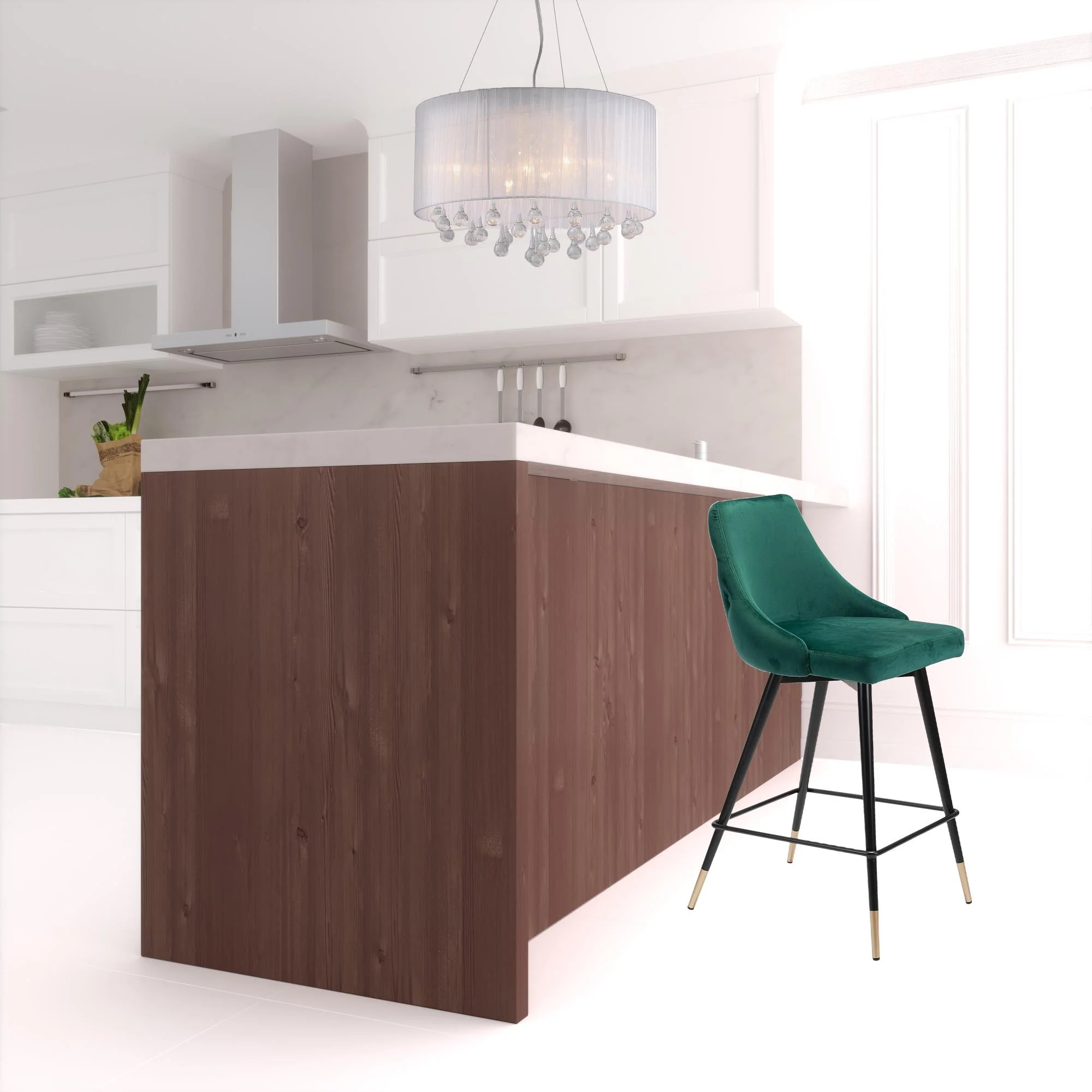 36" Green And Black Steel Low Back Counter Height Bar Chair With Footrest By Homeroots - Image 5
