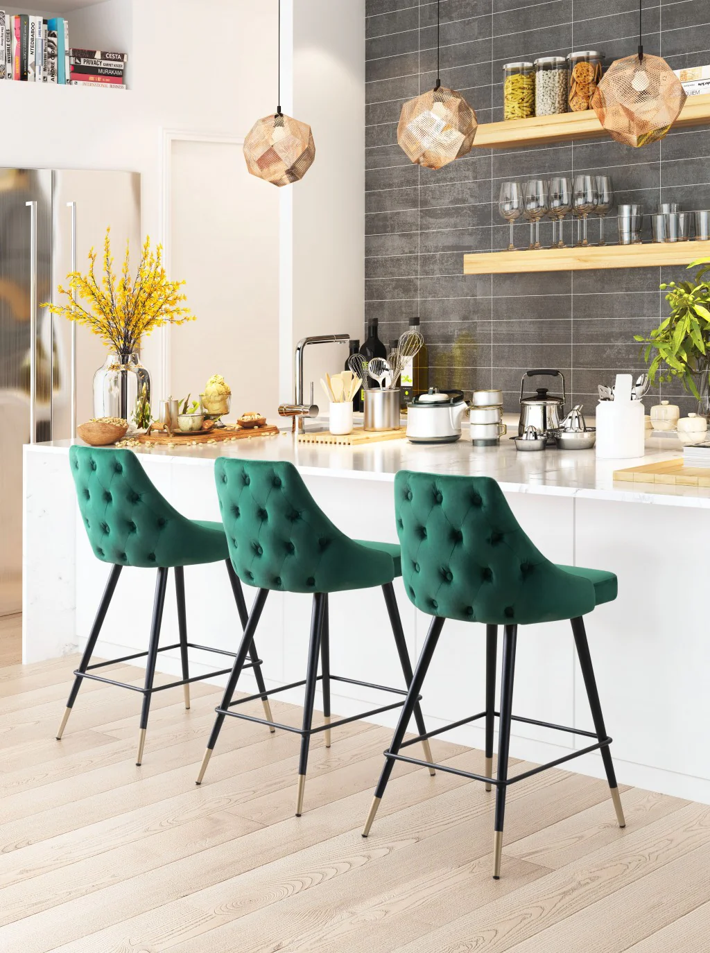 36" Green And Black Steel Low Back Counter Height Bar Chair With Footrest By Homeroots - Image 6