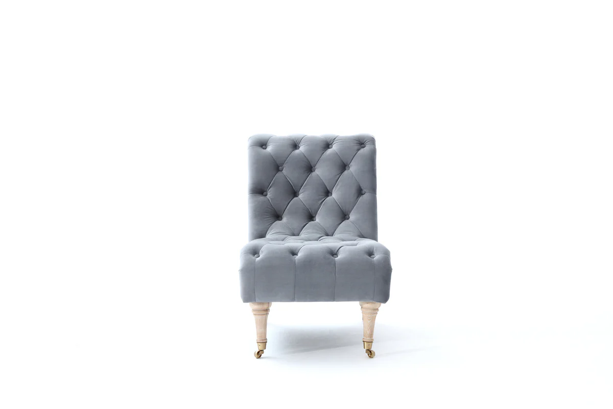 36' Grey Foam Wood and Velour Tufted Accent Chair By Homeroots - Image 3