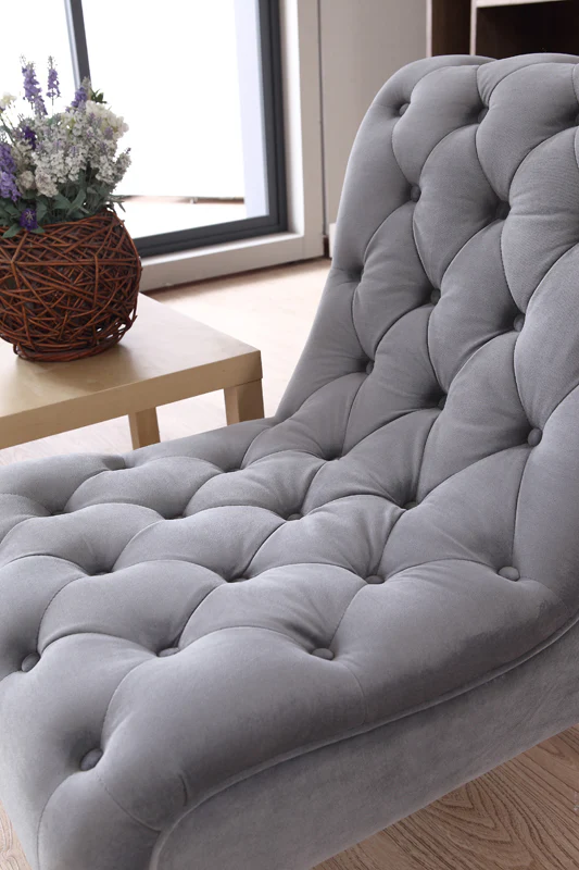36' Grey Foam Wood and Velour Tufted Accent Chair By Homeroots - Image 4