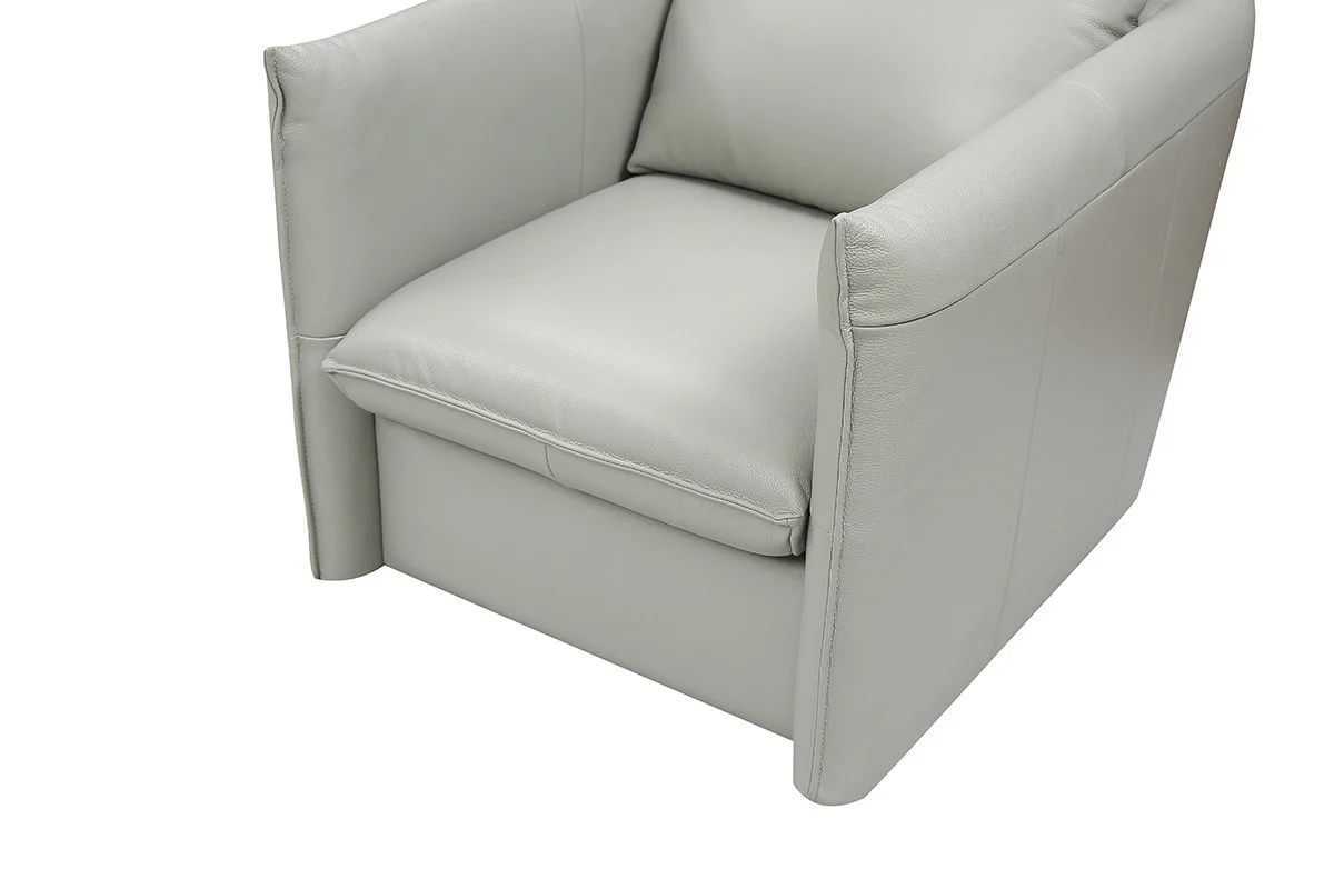 36" Grey Genuine Leather And Silver Swivel Accent Chair By Homeroots - Image 3