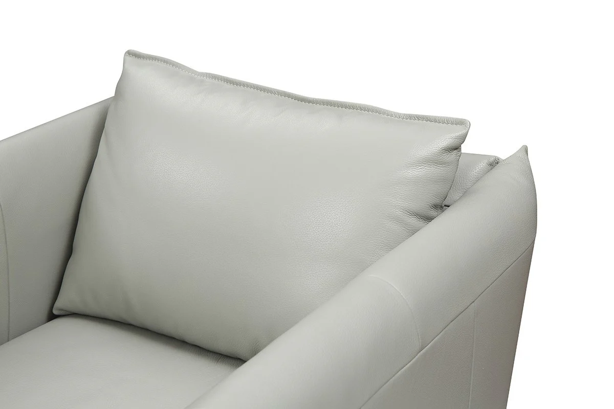 36" Grey Genuine Leather And Silver Swivel Accent Chair By Homeroots - Image 5