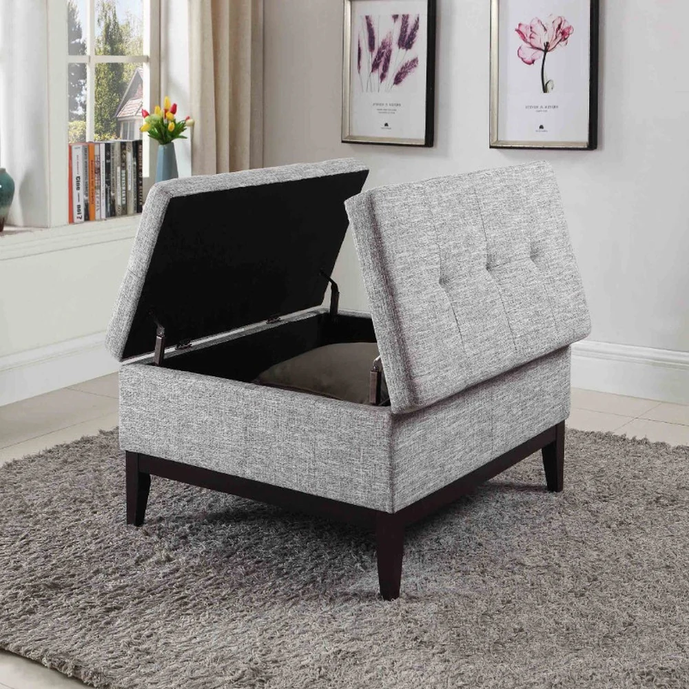 36” Heathered Gray and Black Ottoman with Hidden Storage By Homeroots - Image 4