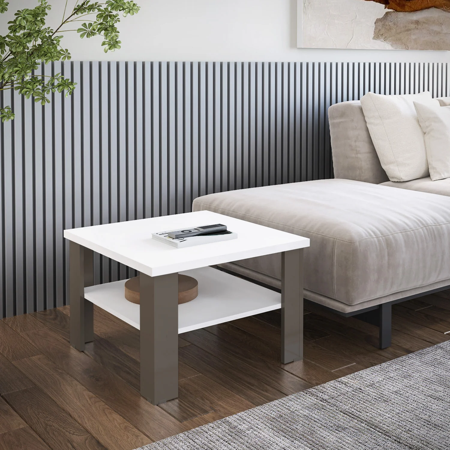 36" Natural And White End Table By Homeroots - Image 4