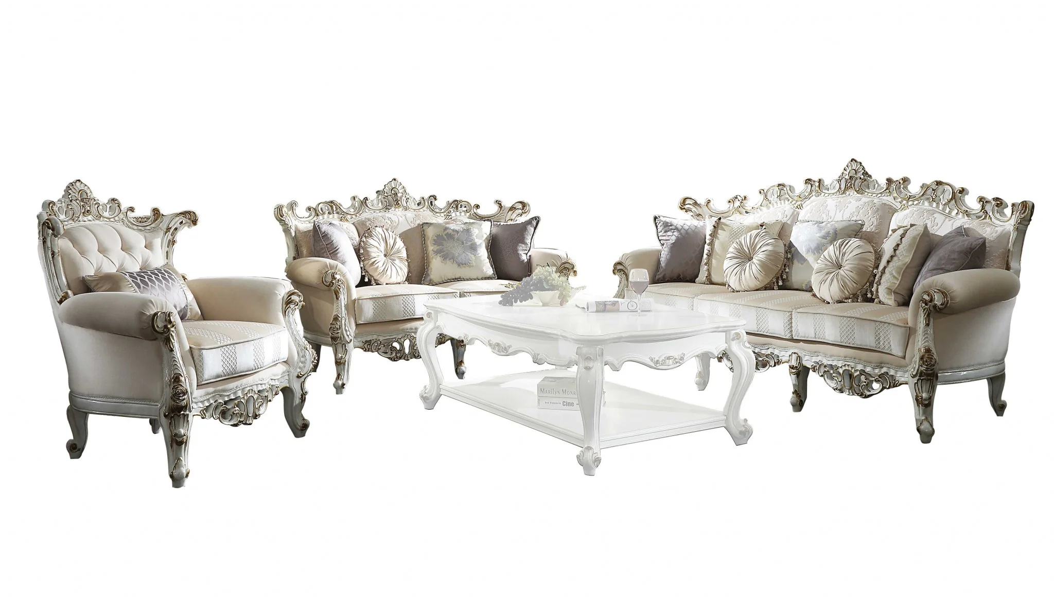 36" Pearl Fabric Striped Tufted Chesterfield Chair By Homeroots - Image 2
