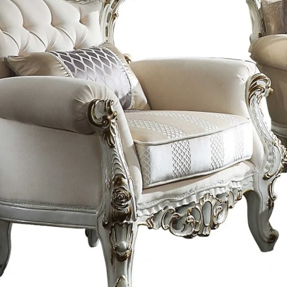 36" Pearl Fabric Striped Tufted Chesterfield Chair By Homeroots - Image 3