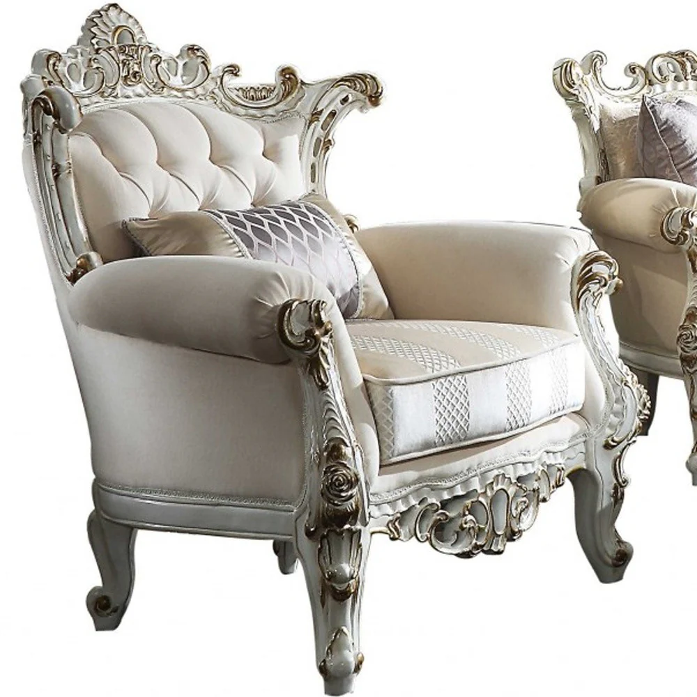 36" Pearl Fabric Striped Tufted Chesterfield Chair By Homeroots - Image 4