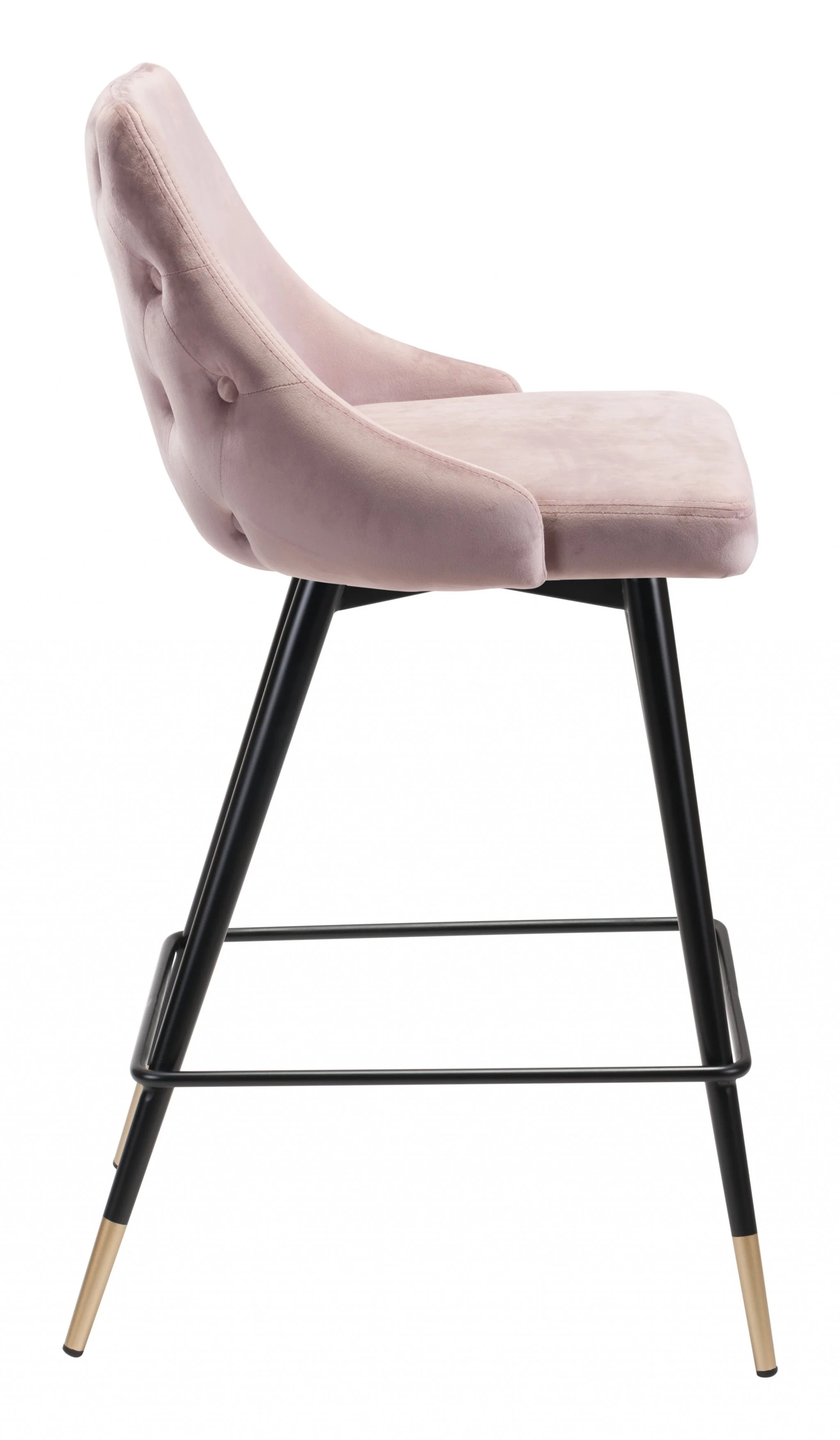 36" Pink Tufted Velvet and Black Counter Height Bar Chair With Footrest By Homeroots - Image 2