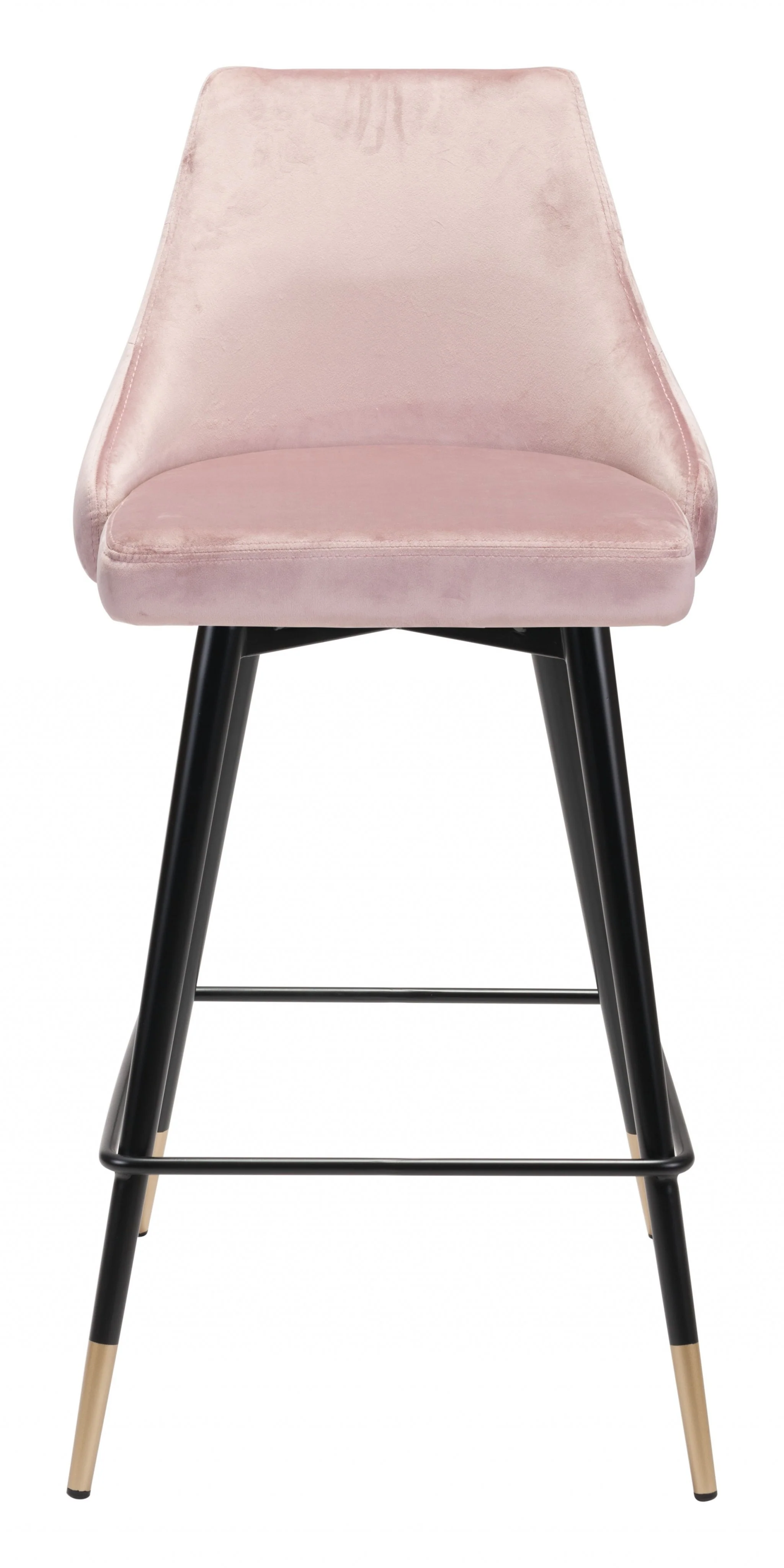 36" Pink Tufted Velvet and Black Counter Height Bar Chair With Footrest By Homeroots - Image 3