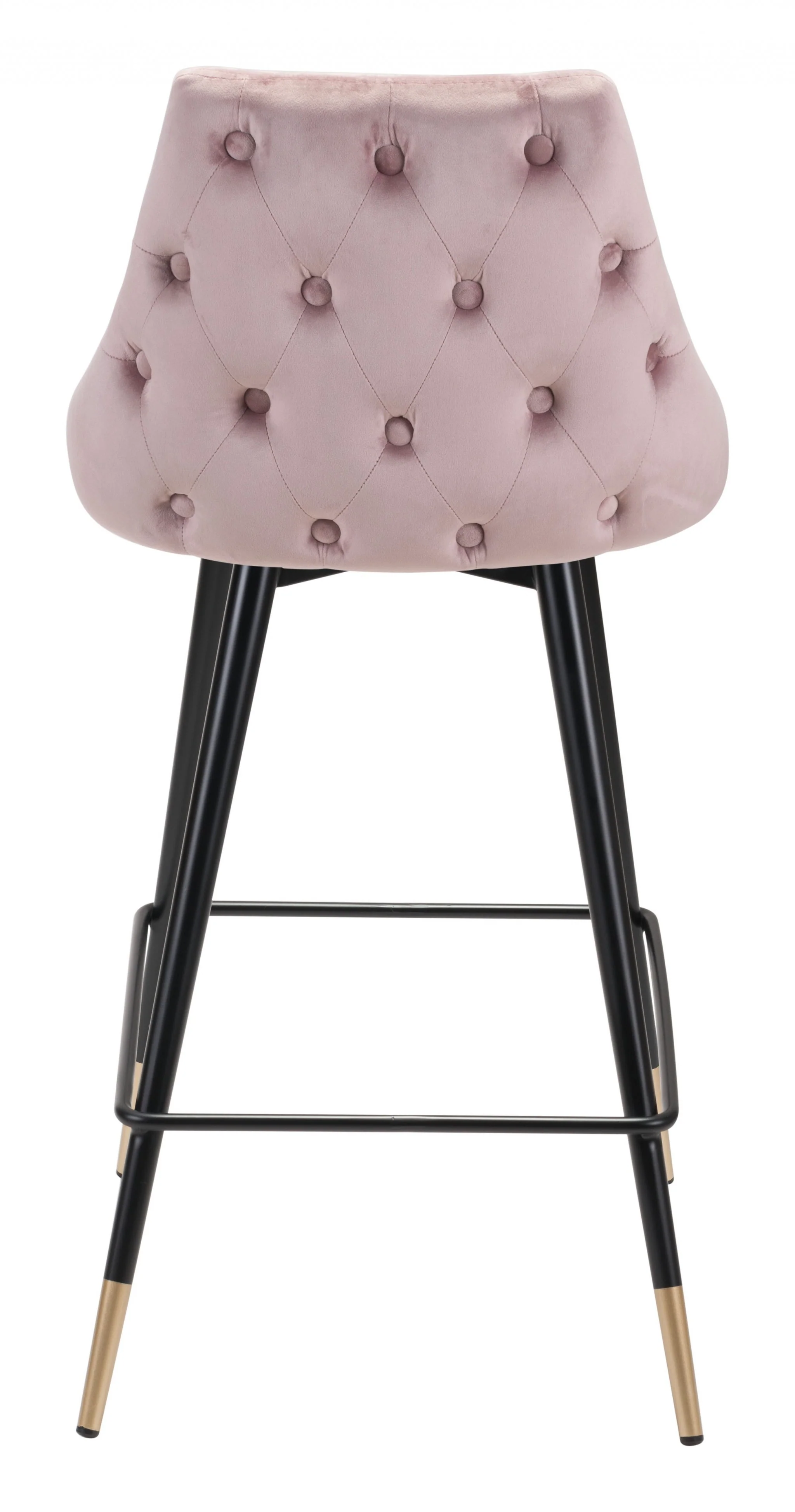 36" Pink Tufted Velvet and Black Counter Height Bar Chair With Footrest By Homeroots - Image 4