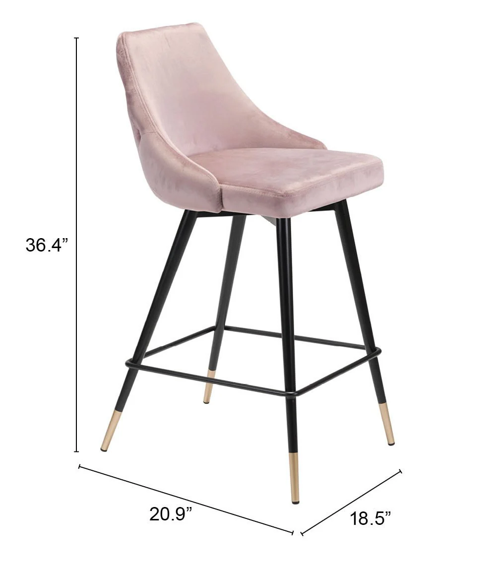 36" Pink Tufted Velvet and Black Counter Height Bar Chair With Footrest By Homeroots - Image 7