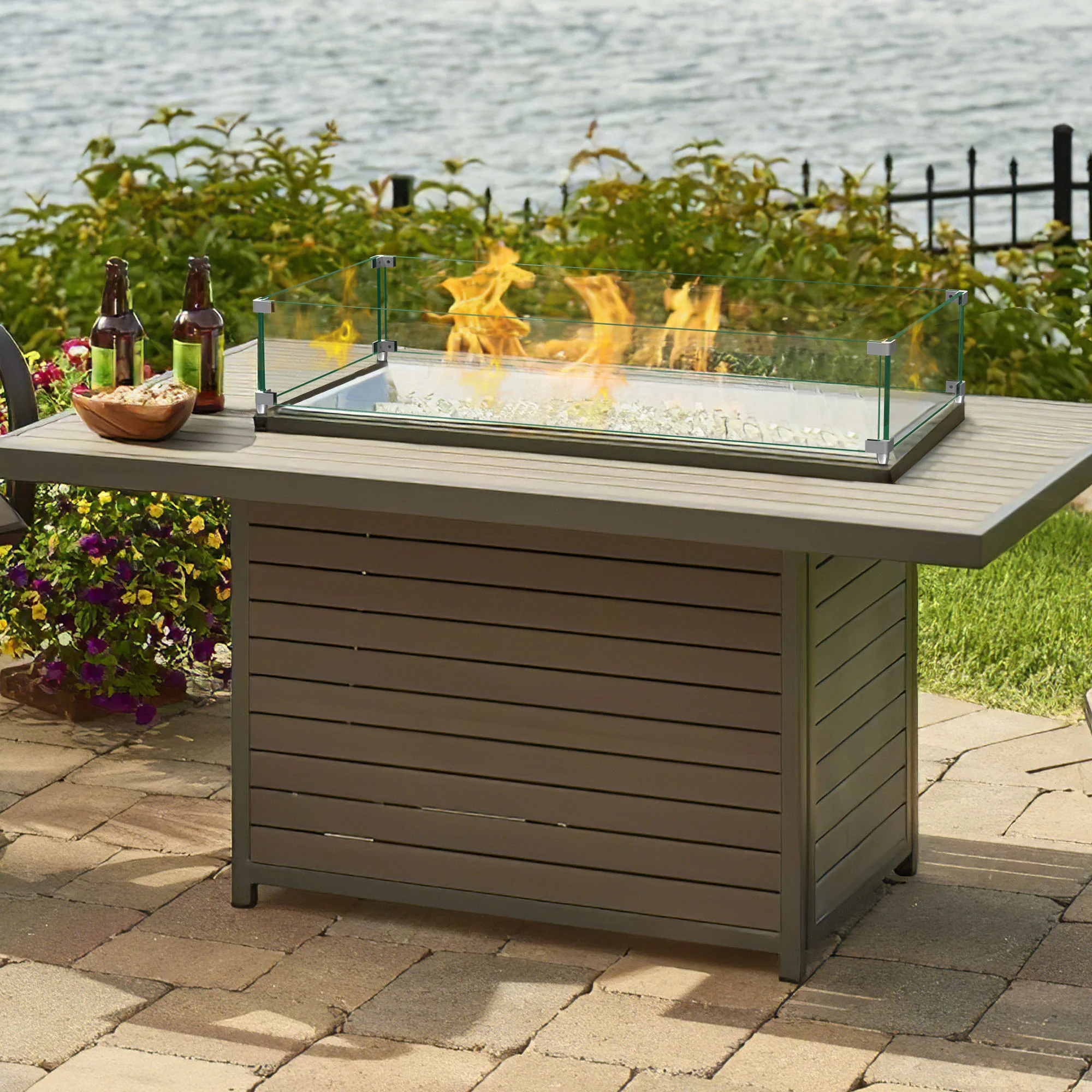 36" Rectangular Glass Fire Pit Flame Protector By Homeroots - Image 3