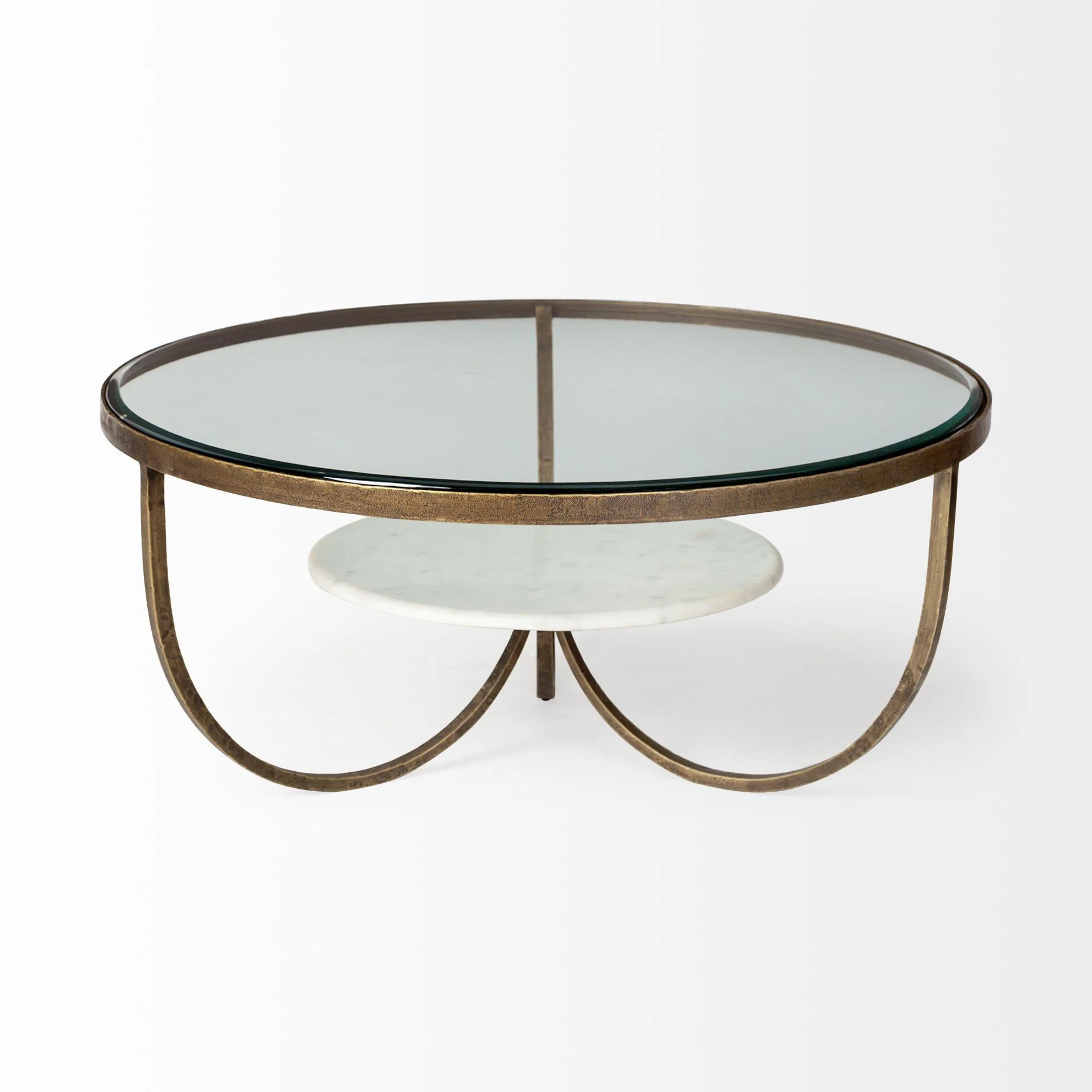 36' Round Glass Top Marble Shelf Gold Base Coffee Table By Homeroots - Image 2