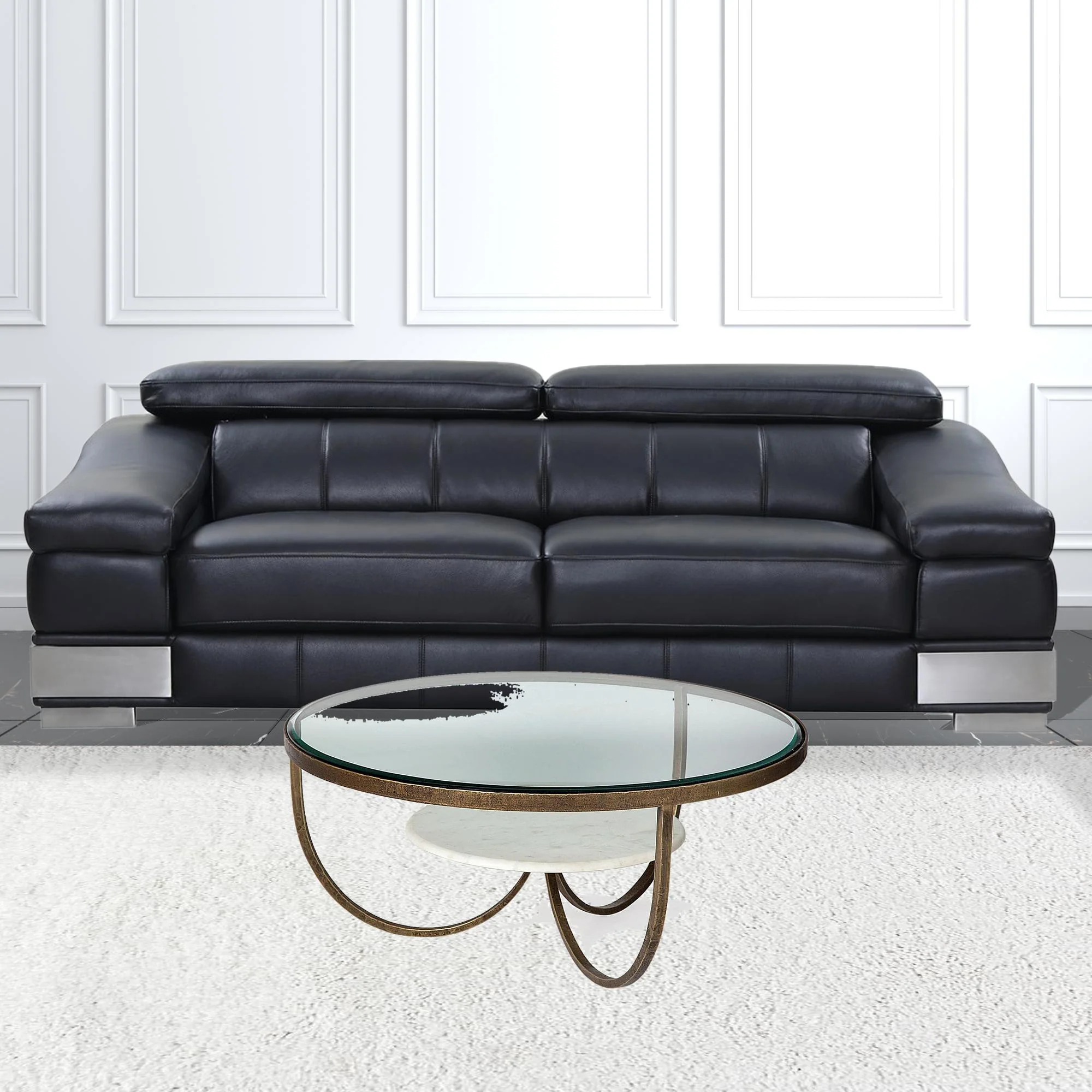 36' Round Glass Top Marble Shelf Gold Base Coffee Table By Homeroots - Image 3