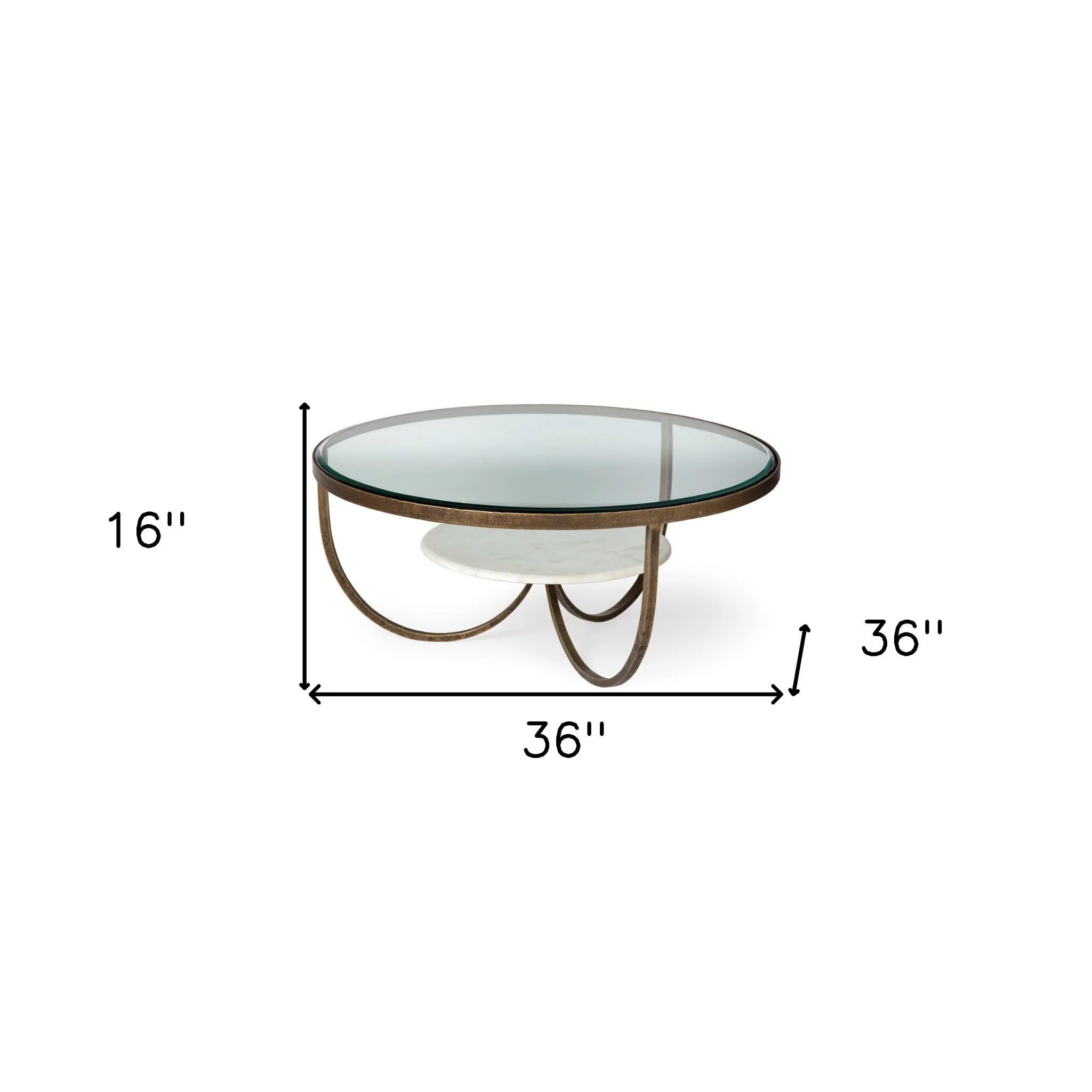 36' Round Glass Top Marble Shelf Gold Base Coffee Table By Homeroots - Image 8