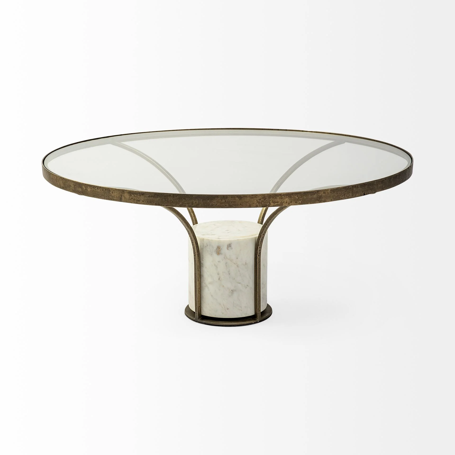 36' Round Glass Top Metal and Marble Pedestal Coffee Table By Homeroots - Image 2