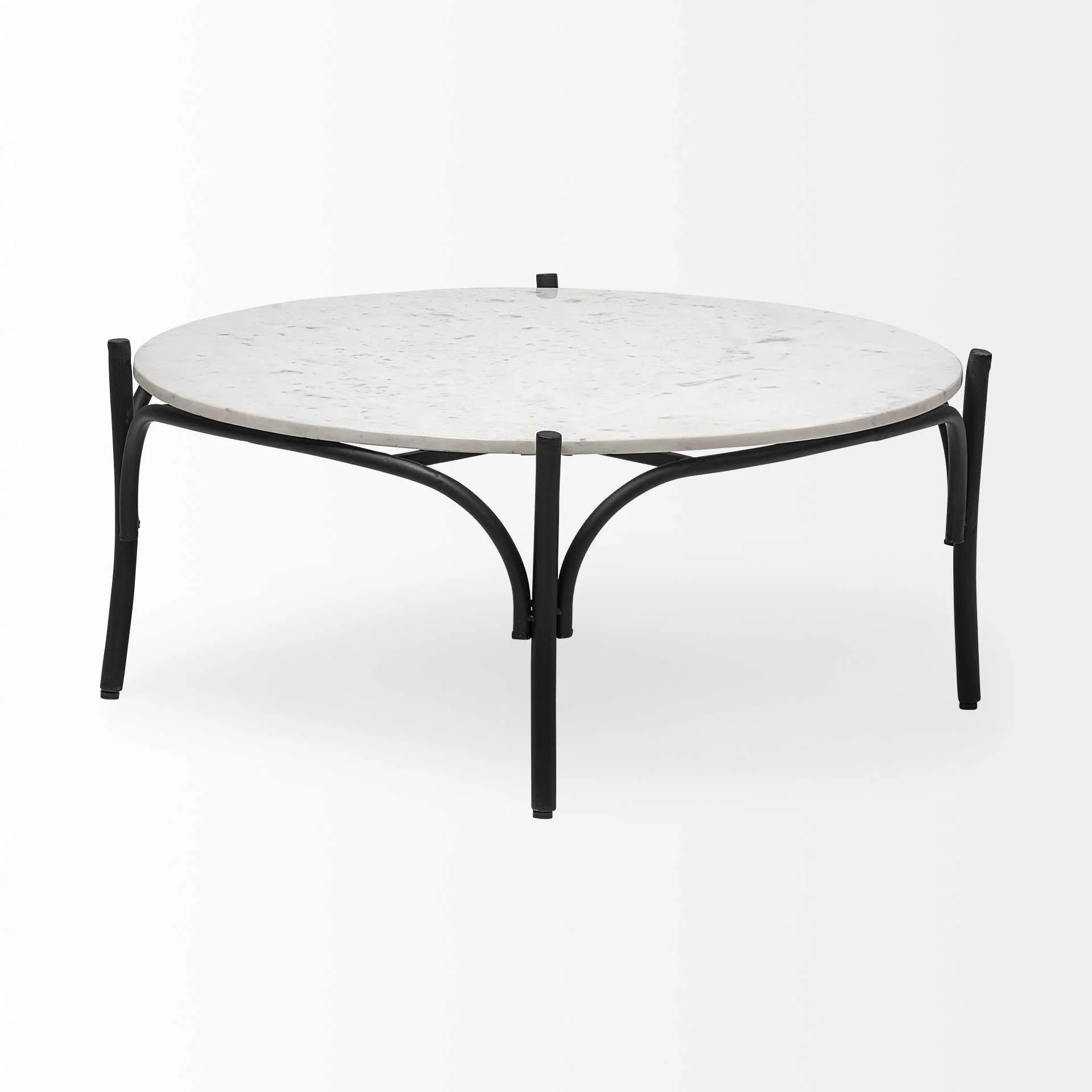 36' Round White Marble Top Black and Metal Base Coffee Table By Homeroots - Image 2