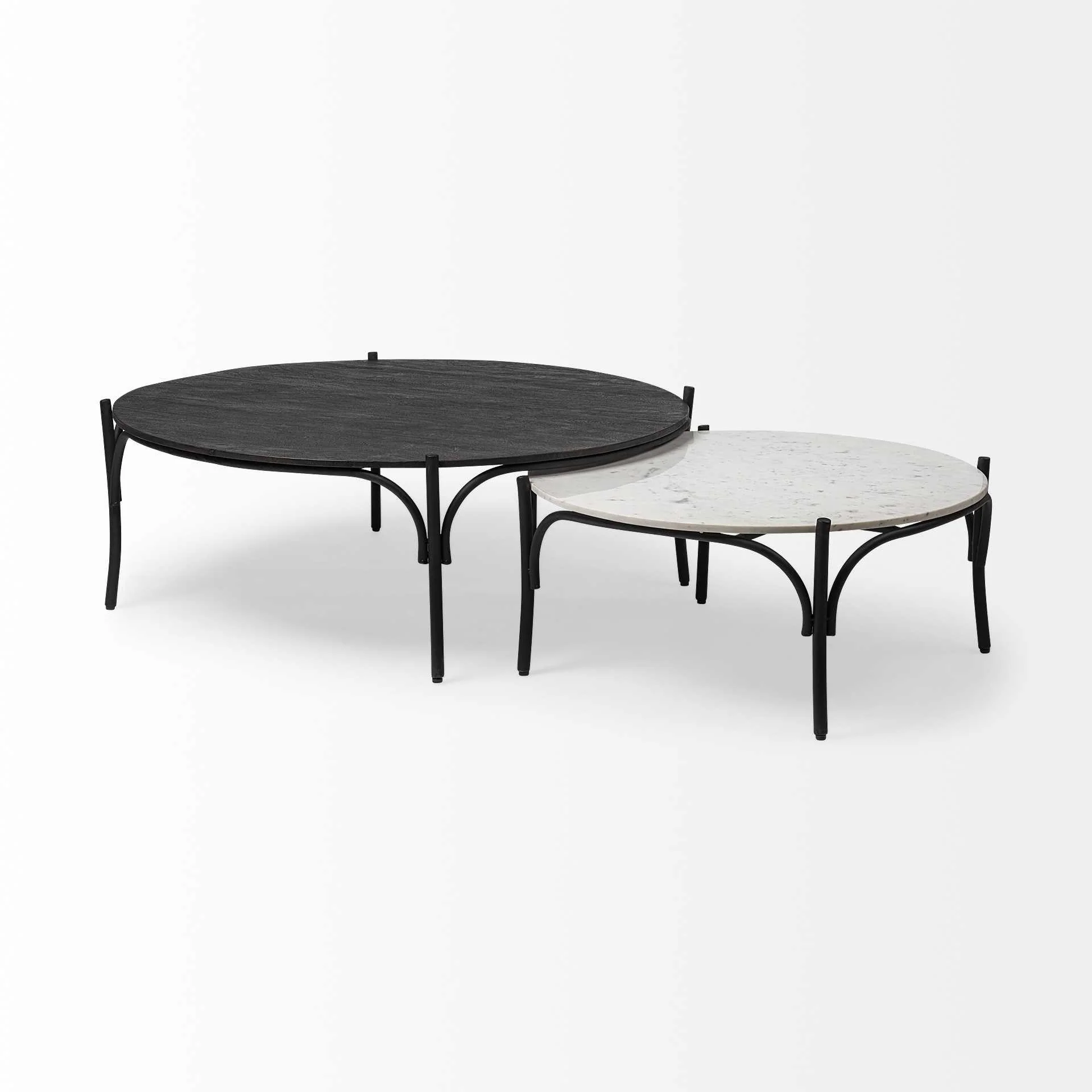 36' Round White Marble Top Black and Metal Base Coffee Table By Homeroots - Image 4