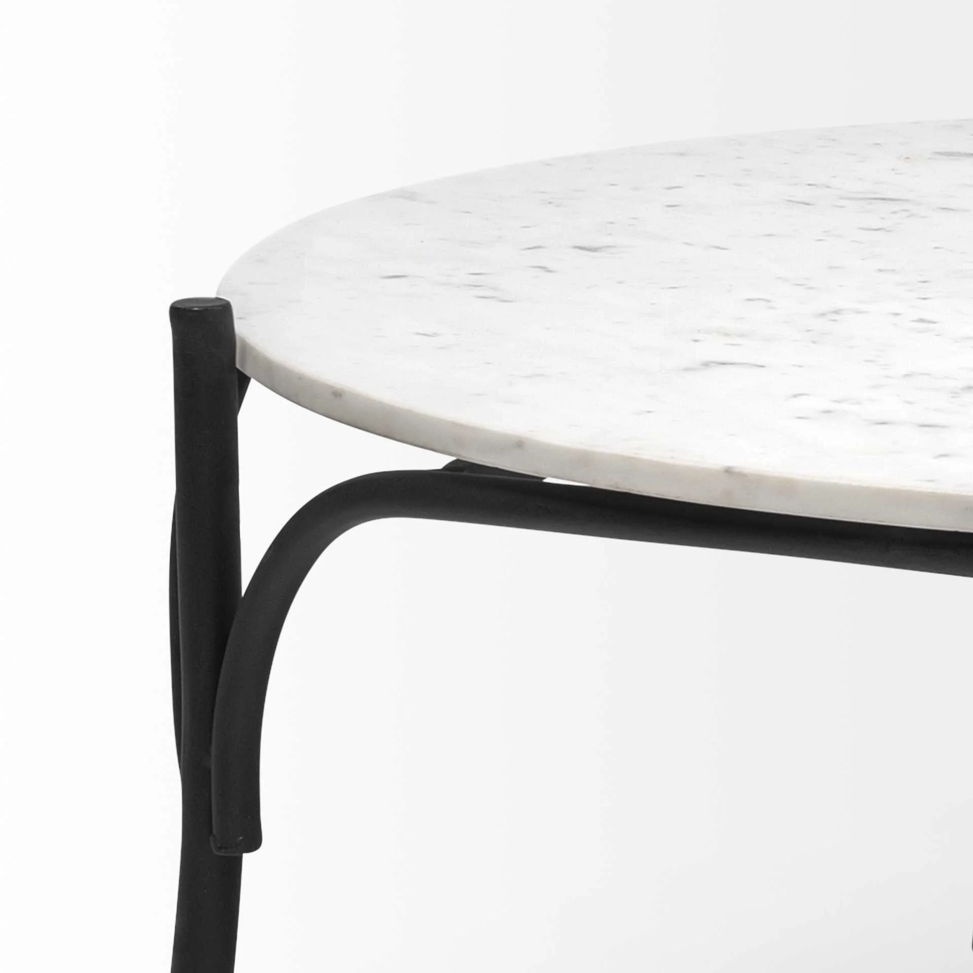 36' Round White Marble Top Black and Metal Base Coffee Table By Homeroots - Image 5