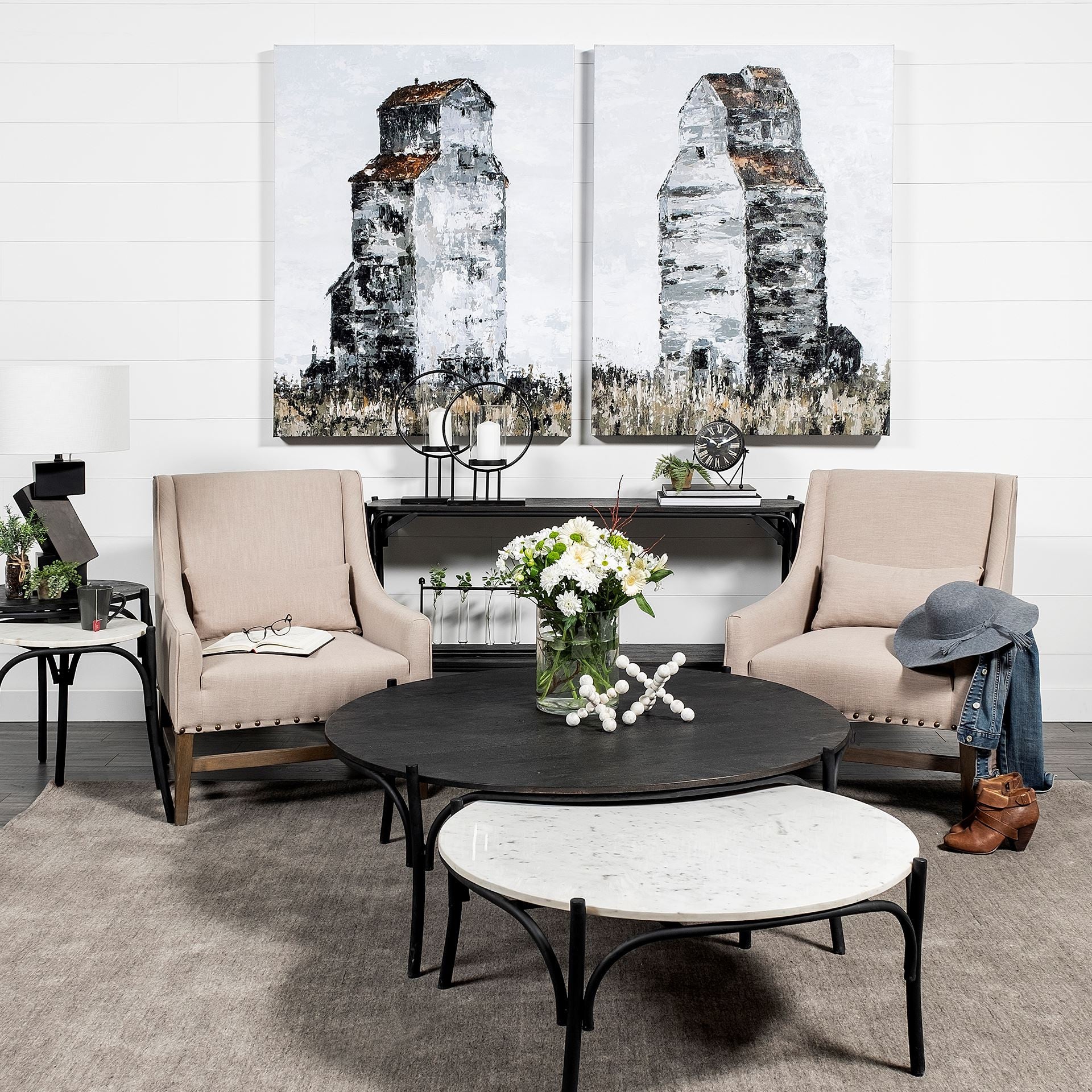 36' Round White Marble Top Black and Metal Base Coffee Table By Homeroots - Image 7