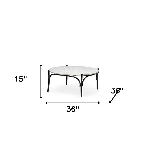 36' Round White Marble Top Black and Metal Base Coffee Table By Homeroots - Image 8
