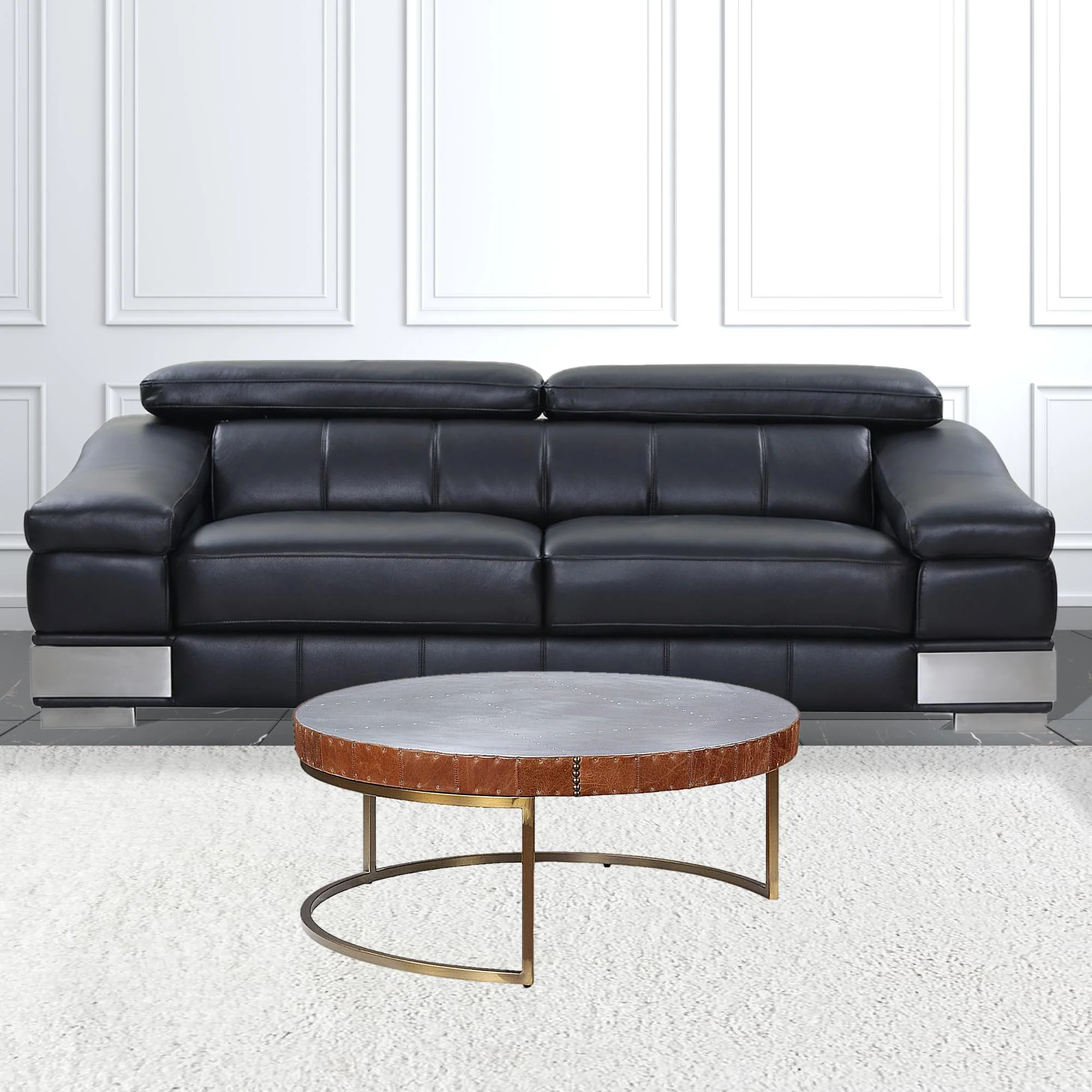 36" Silver And Cocoa Aluminum Round Coffee Table By Homeroots - Image 2