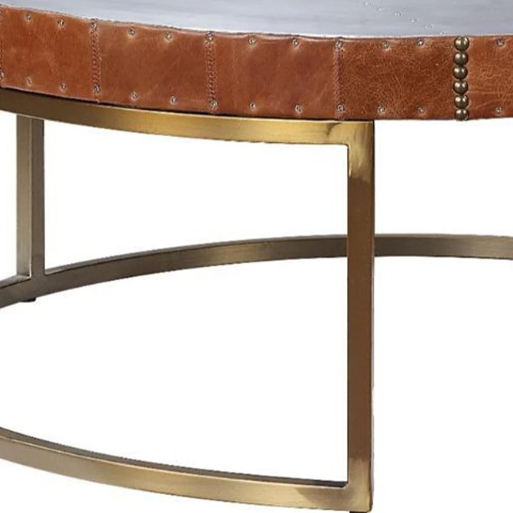 36" Silver And Cocoa Aluminum Round Coffee Table By Homeroots - Image 3